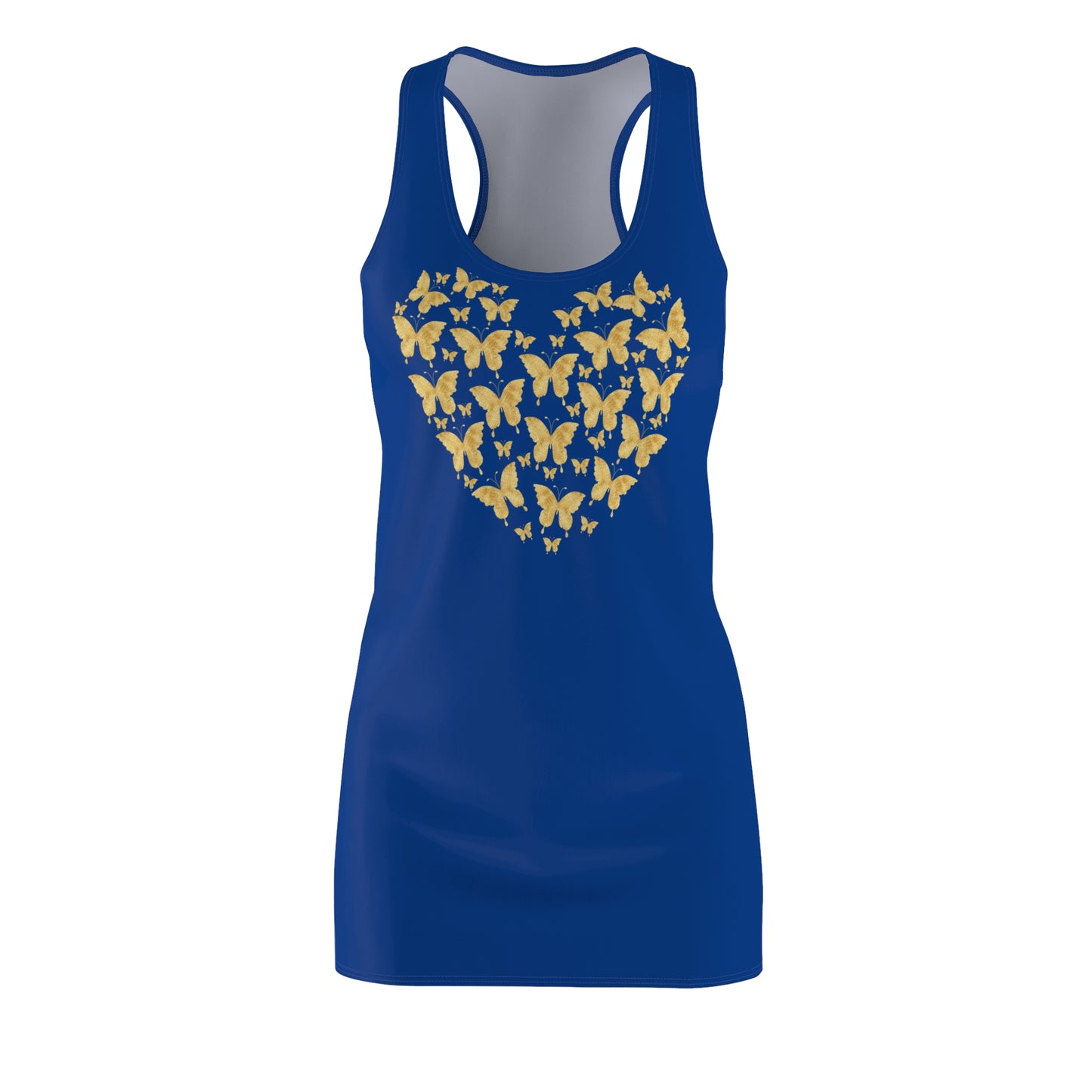 Blau Schmetterlingsherz Racerback Kleid – Gold Sommerkleid