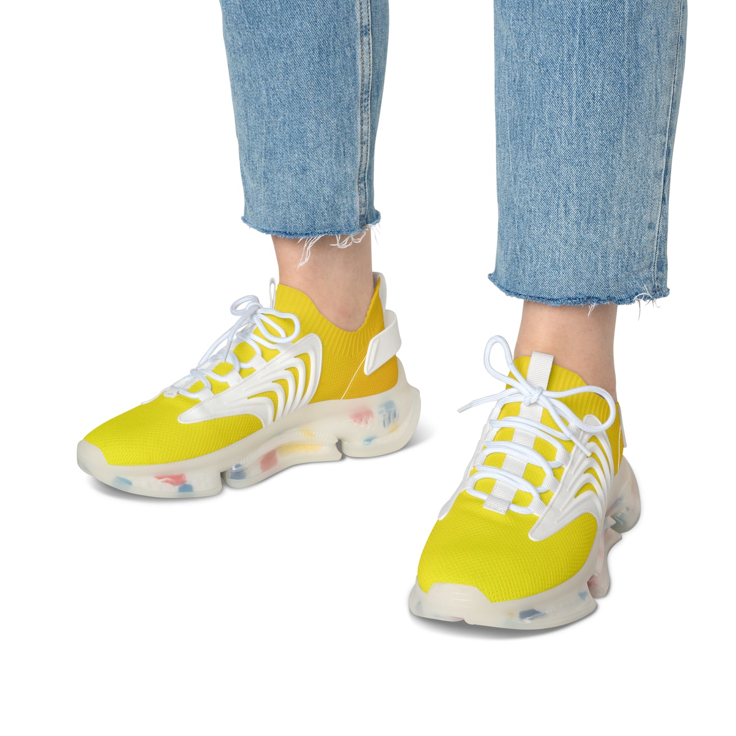 MauserDesign Damen Sneaker gelb Mesh Atmungsaktiv Bequeme Turnschuhe