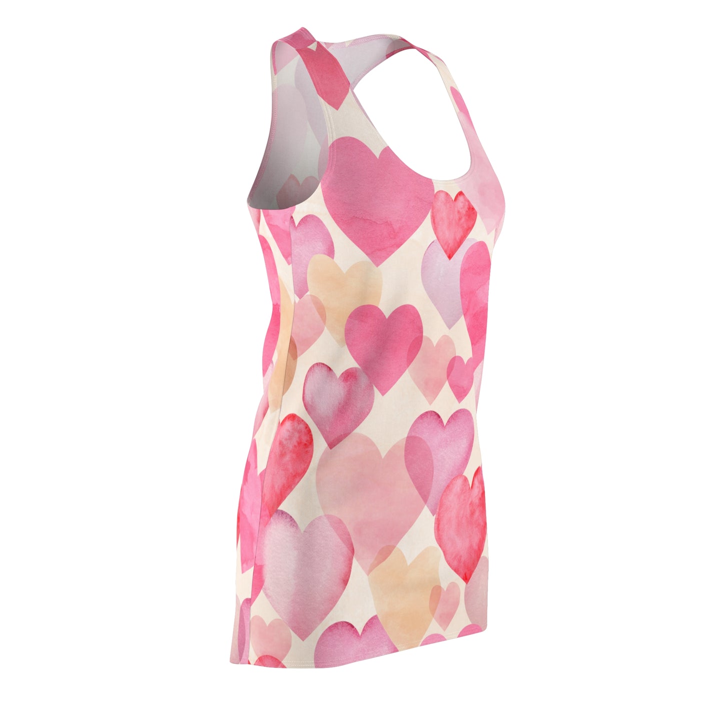 Damen Kleid Aquarell Herz Racerback Sommer Casual Romantisch