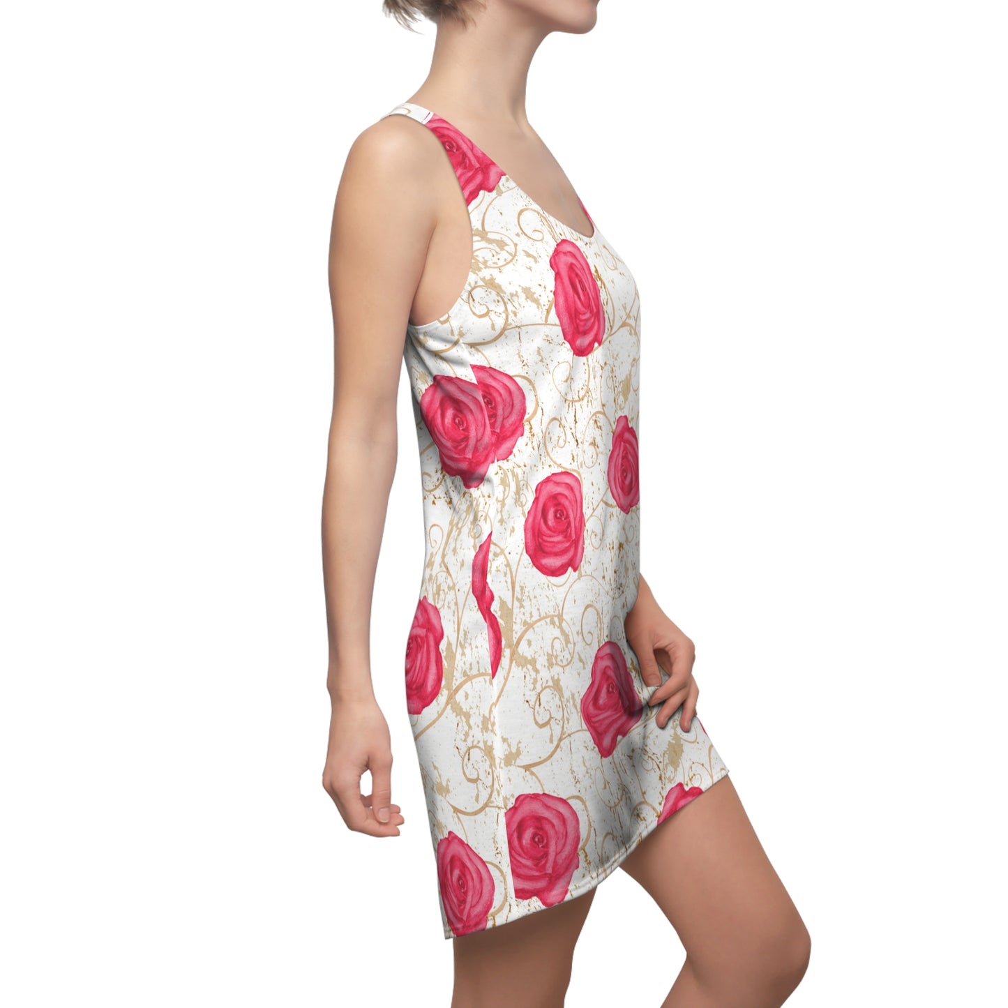 Rosen Racerback Kleid – Weiß Pink Gold Sommerkleid