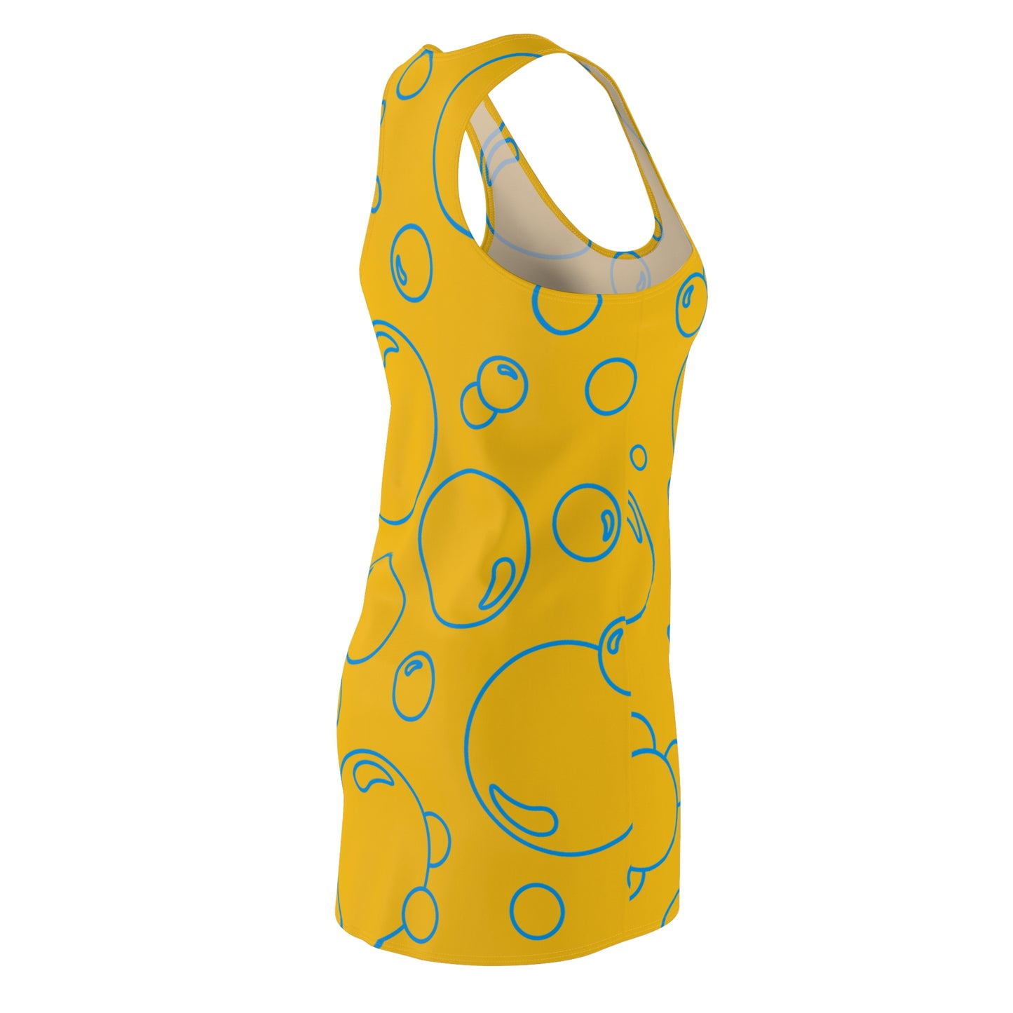Bubble Print Racerback Kleid – Gelb Blau Sommerkleid