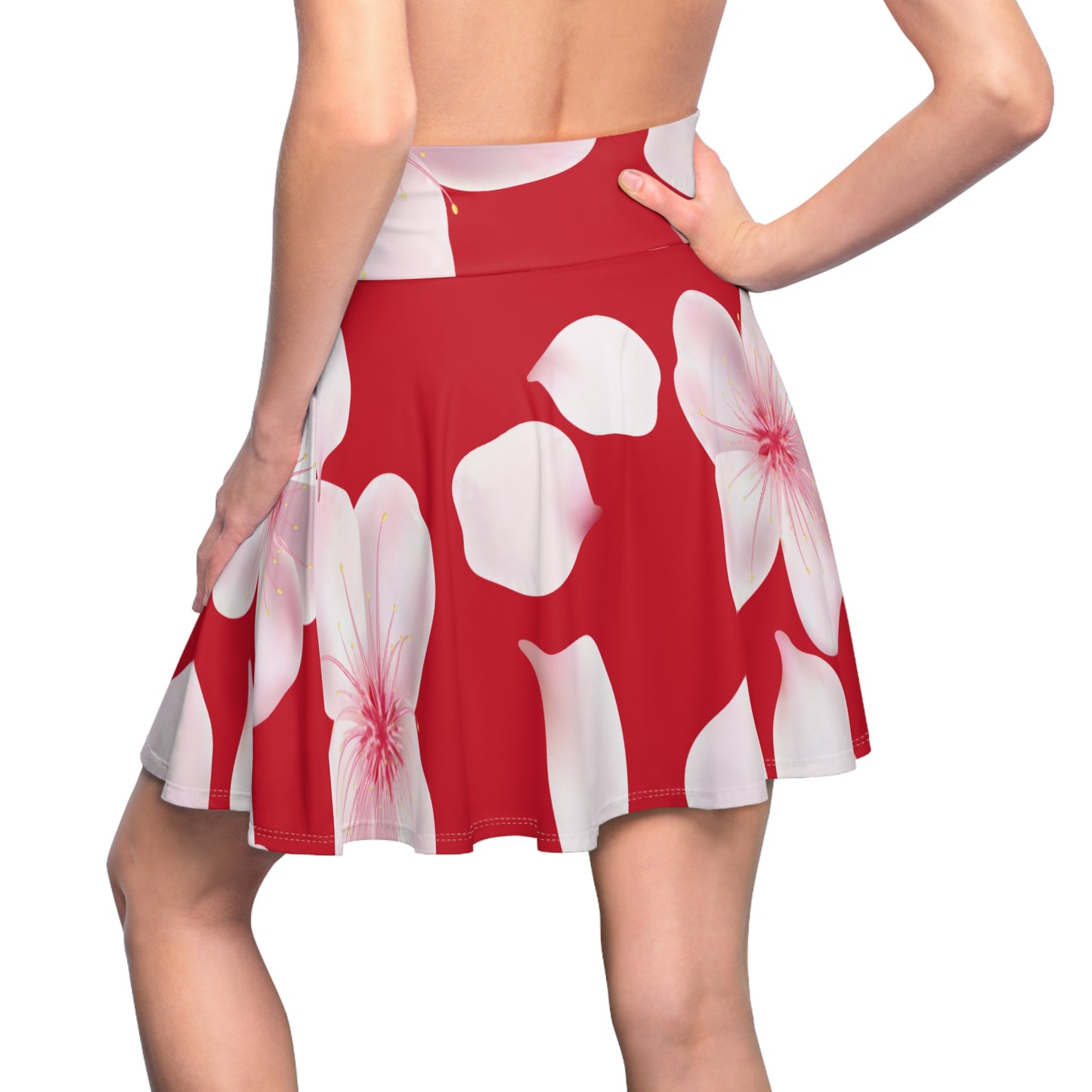 Dunkelroter Damen Rock Blütenmuster Skater Elegant Sommer Casual