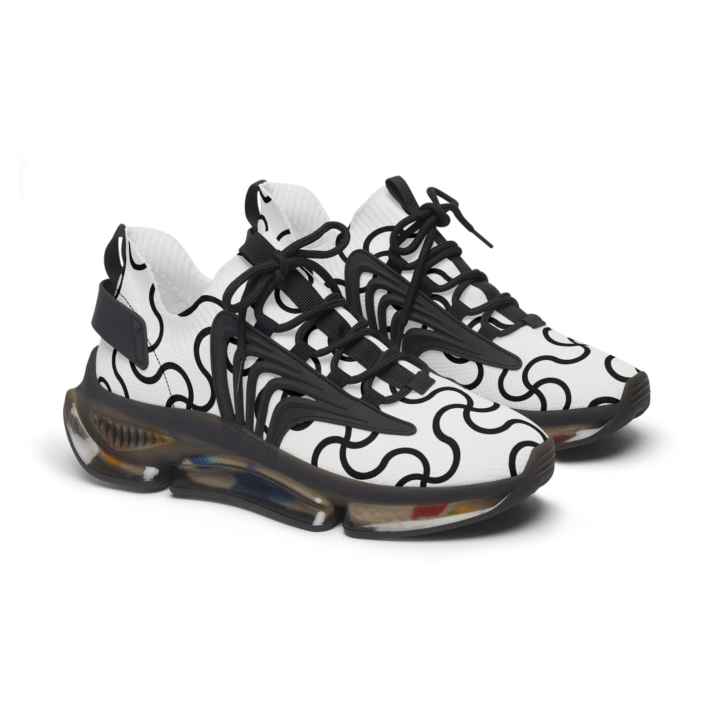 Damen Sneaker Schwarz Weiß Modern Linienmuster Atmungsaktiv