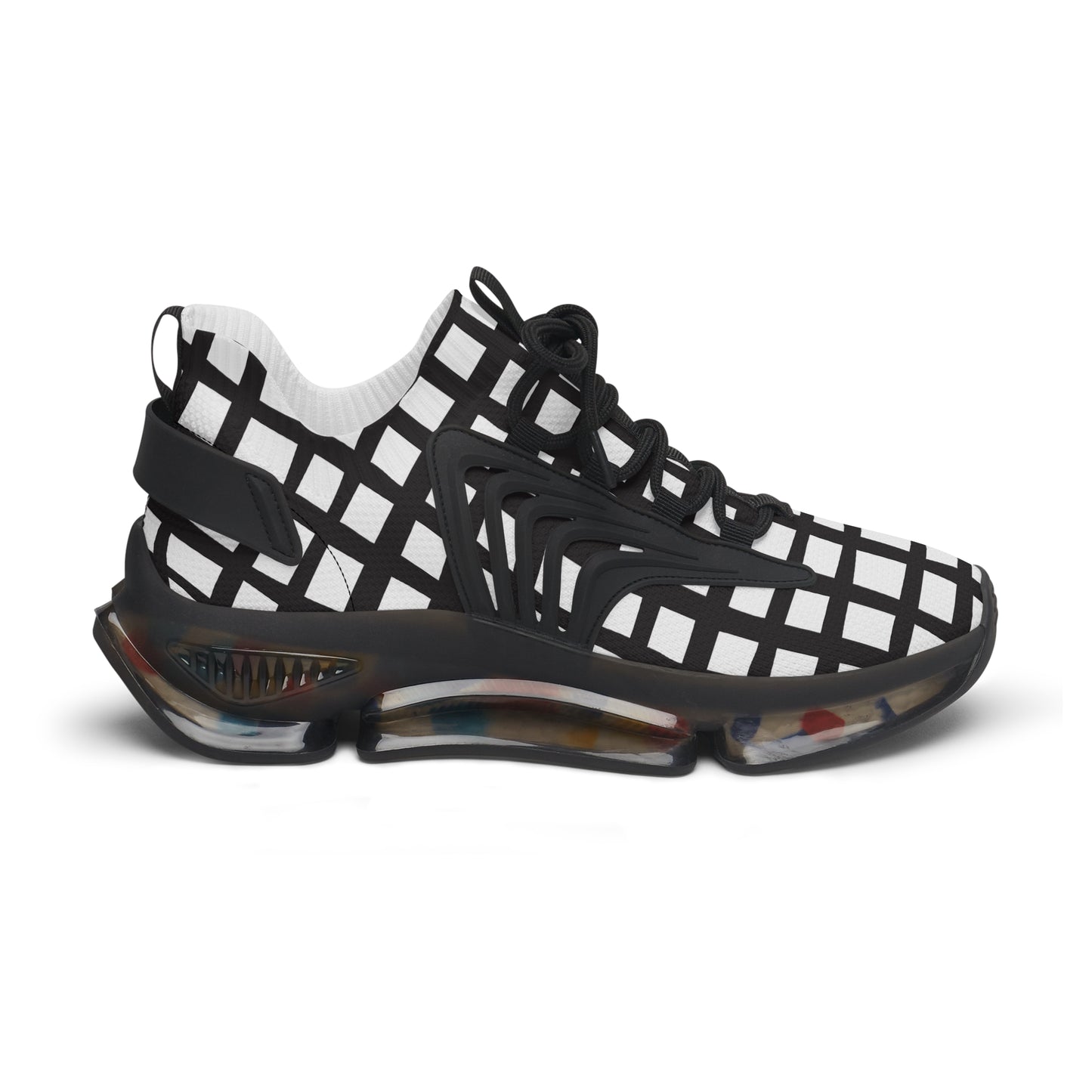 Damen Sneaker Schwarz Weiß Modern Linienmuster Atmungsaktiv