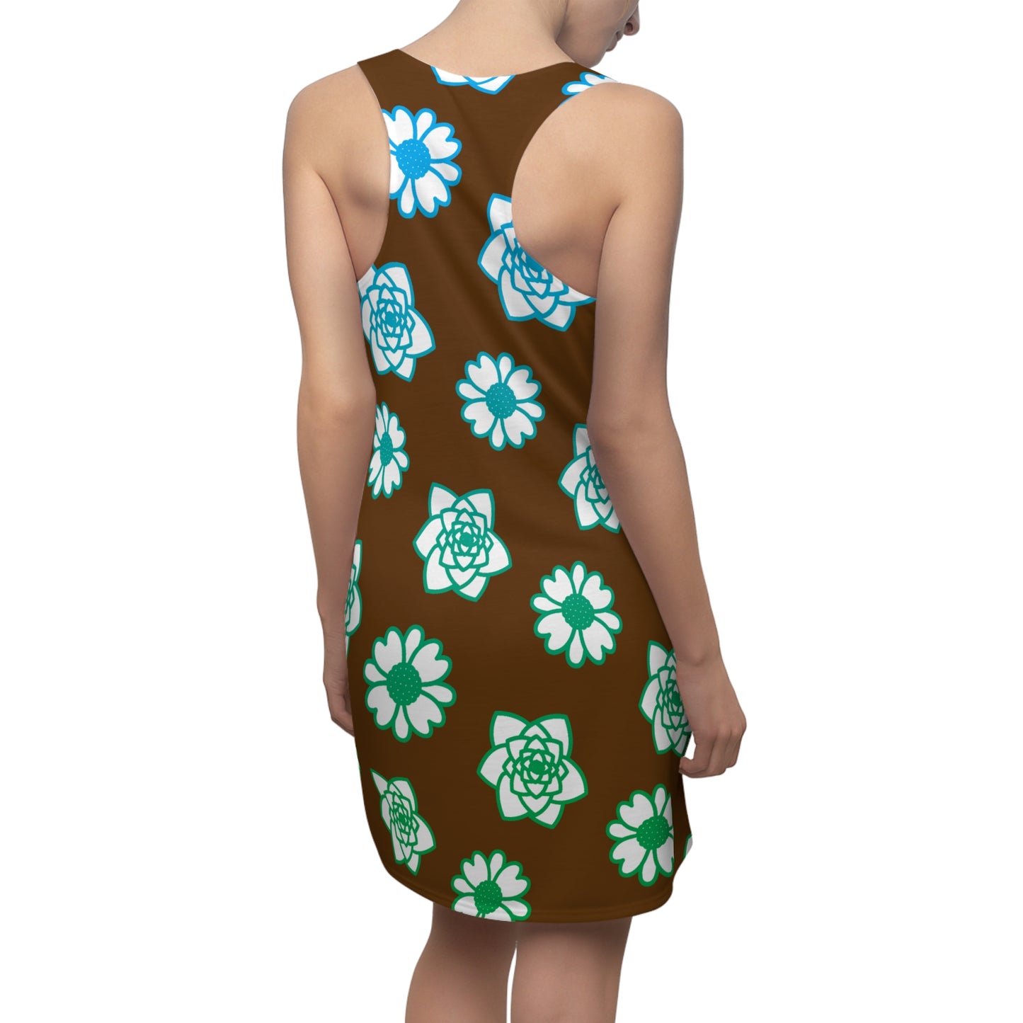 Racerback Kleid Braun mit grünem Blumenmuster Sommerlook