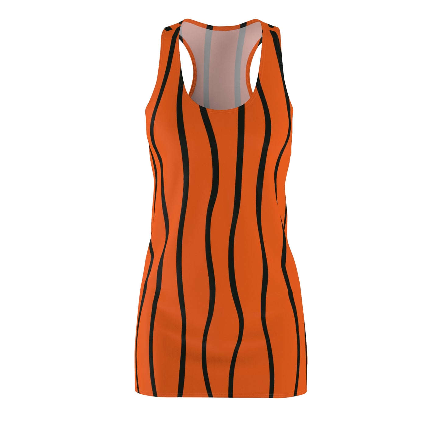 Orange Schwarz Wellen Racerback Kleid – Modernes Sommerkleid