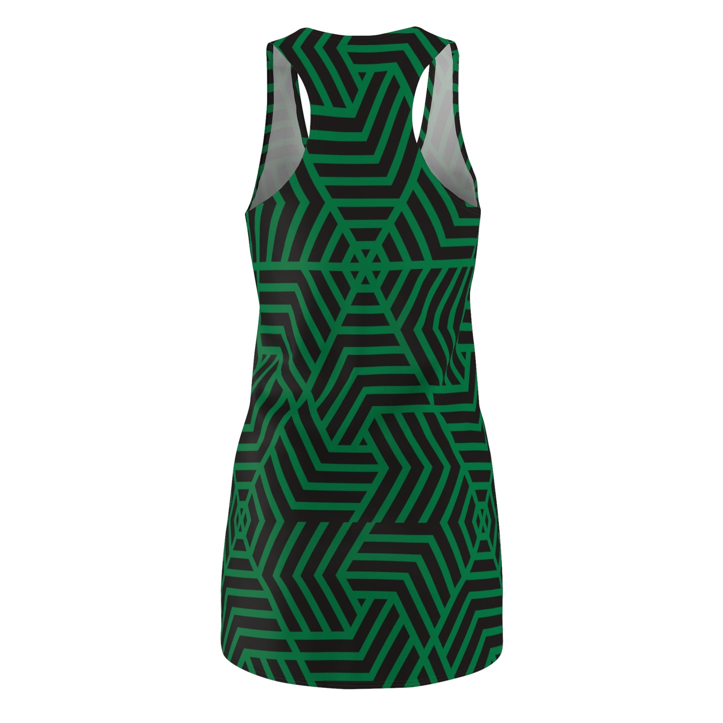 Racerback Kleid Damen – grünes Sommerkleid mit geometrischem Muster