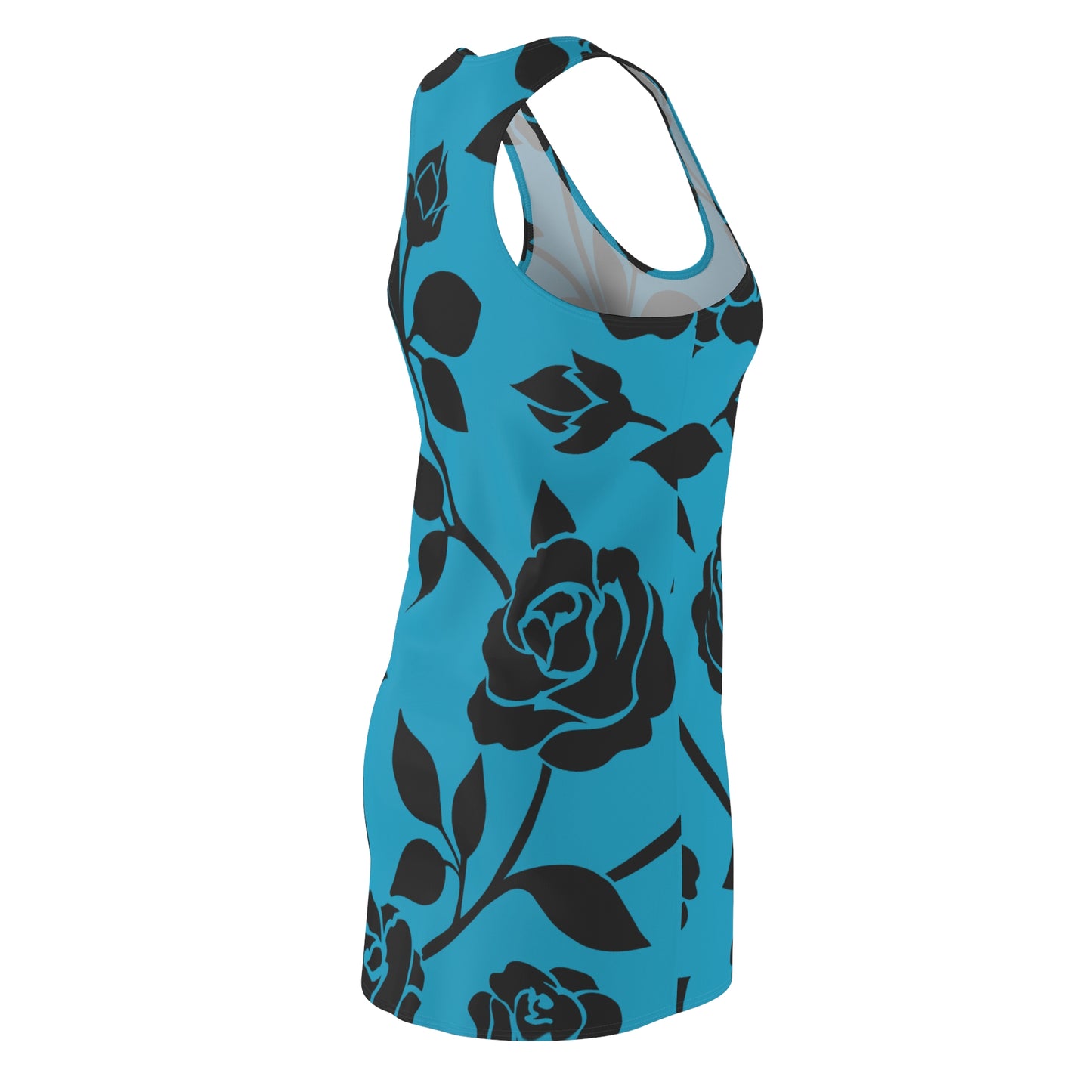 Rosen Racerback Kleid – Elegant Schwarz Türkis Design