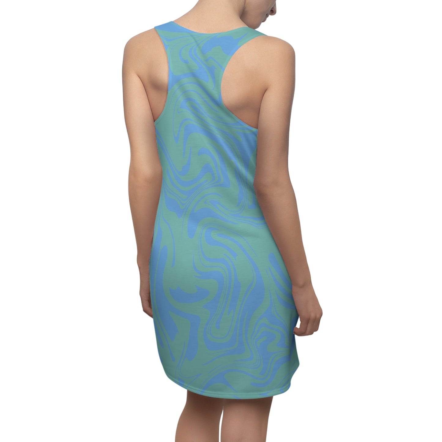Aqua Hellblau Marmor Racerback Kleid – Trendige Sommer Damenmode