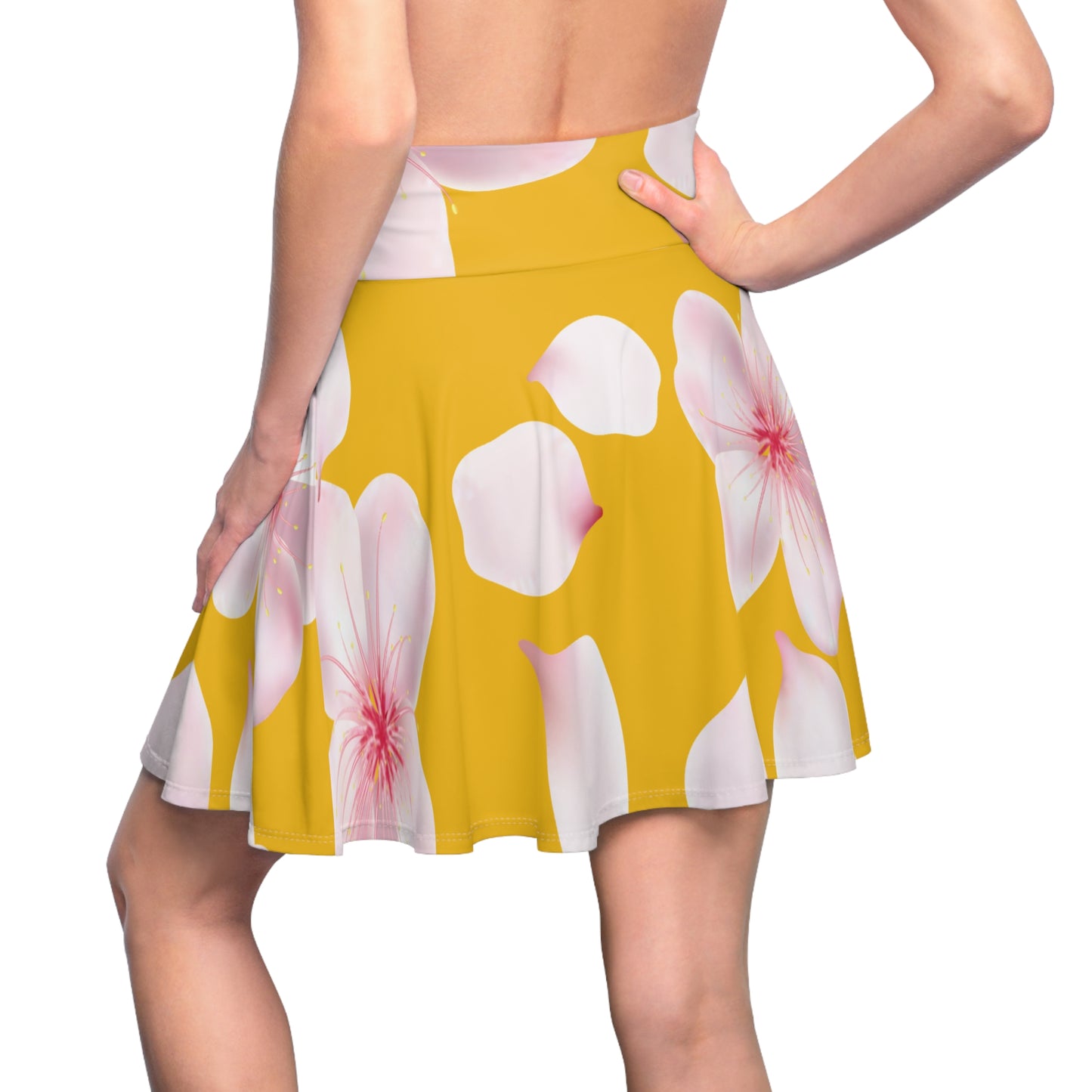 Gelber Damen Rock Blütenmuster Skater Elegant Sommer Casual