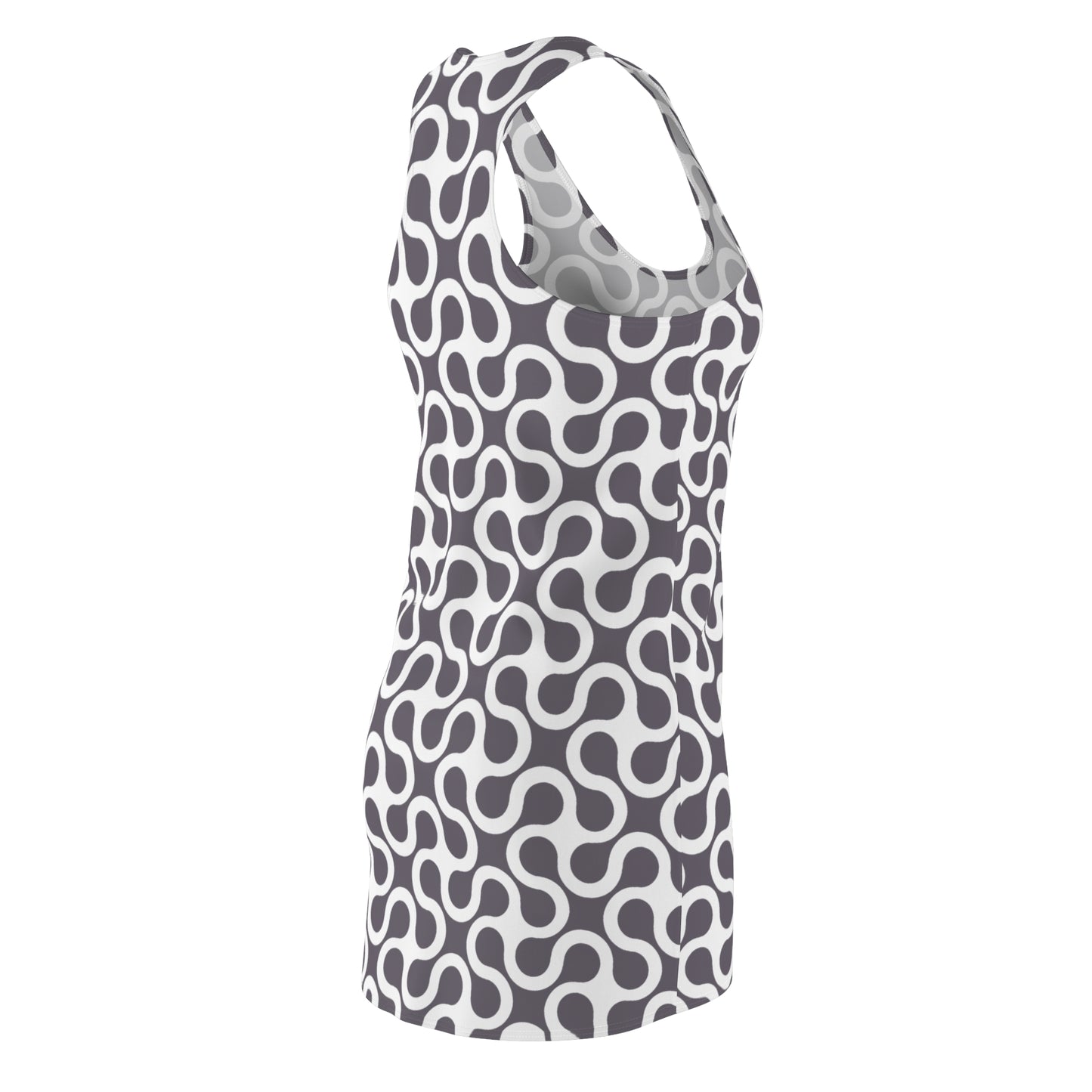 Damen Kleid Abstrakt Grau Weiss Racerback Sommer Casual