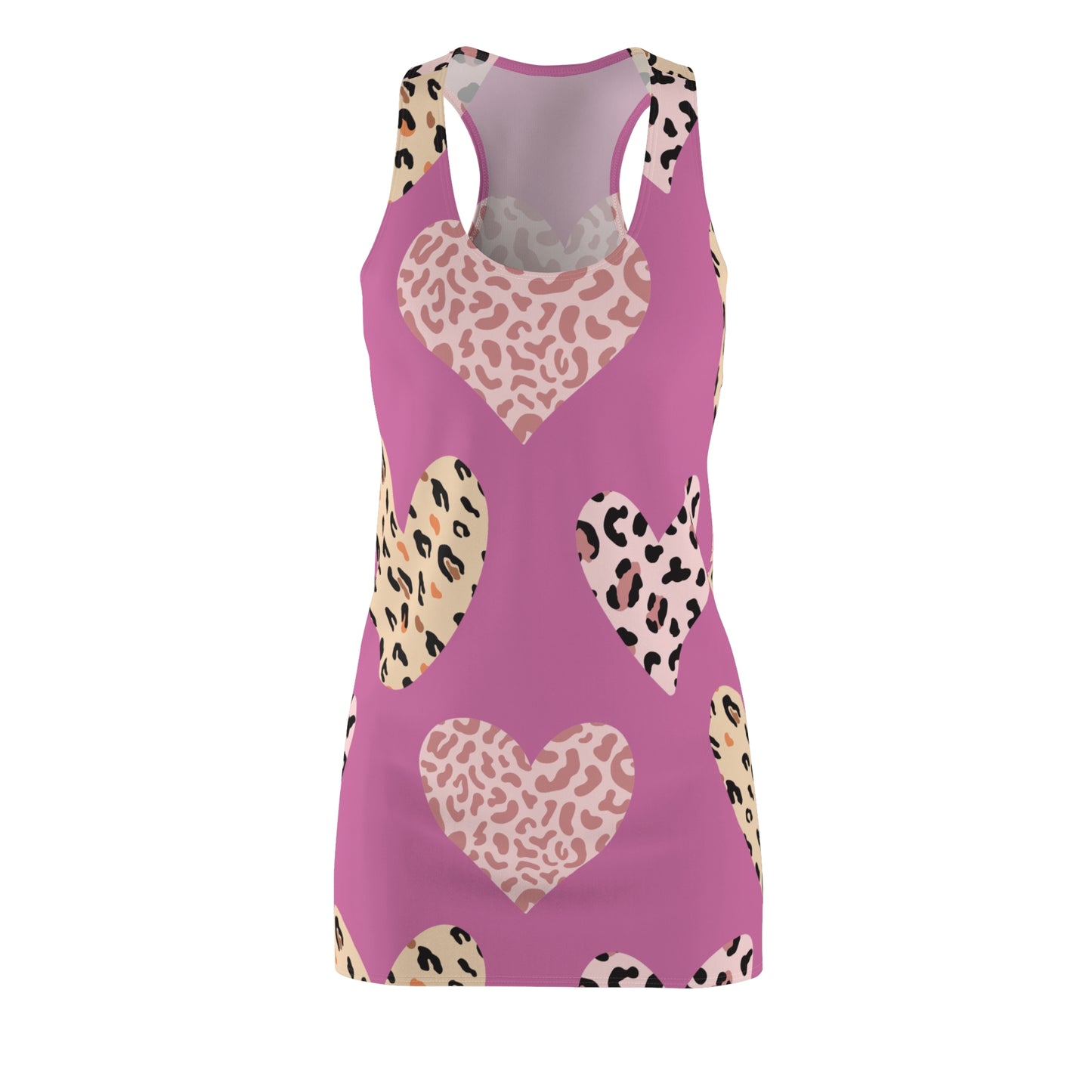 Rosa Herz Leopard Racerback Kleid – Weiß Pink Sommerkleid