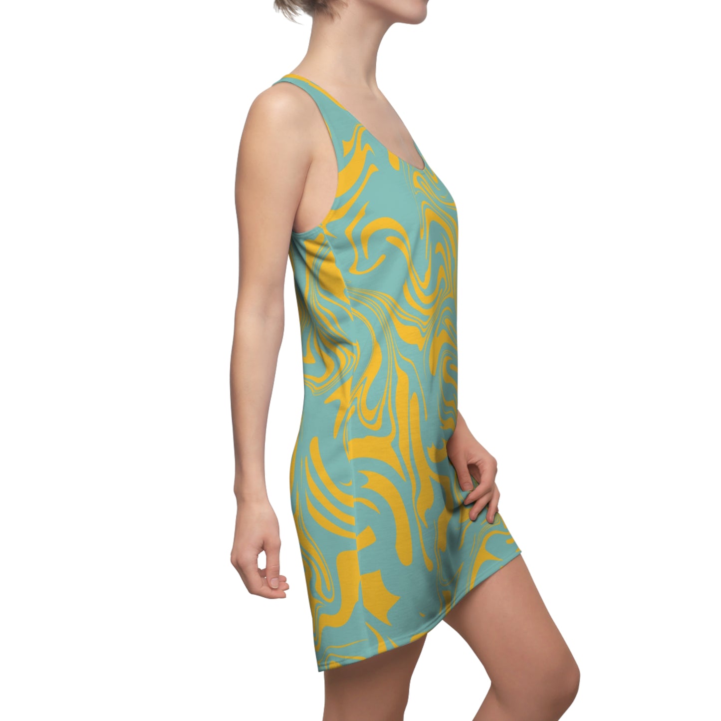 Aqua Gelb Marmor Racerback Kleid – Trendige Sommer Damenmode