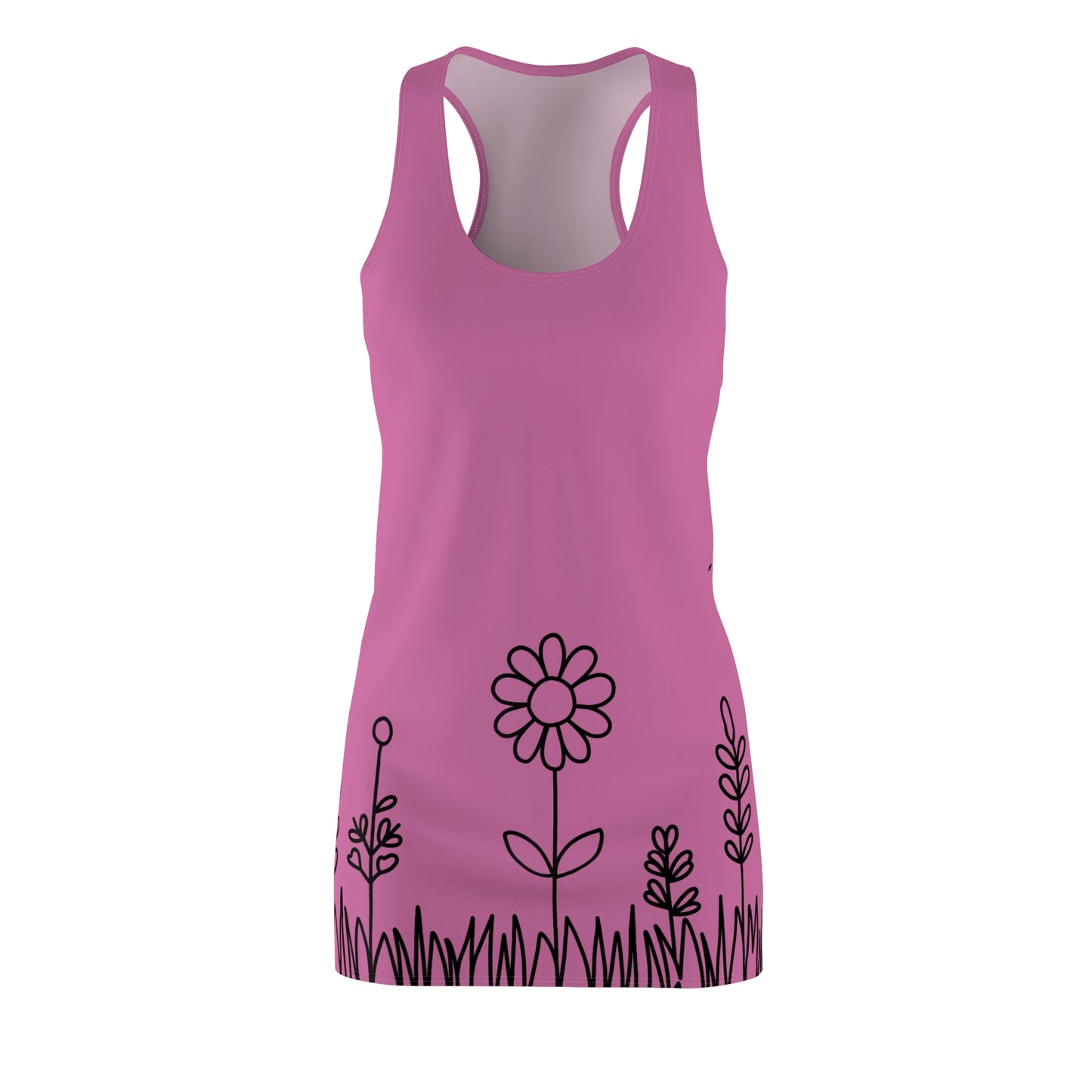 Rosa Blumen Racerback Kleid – Bequemes Sommerkleid