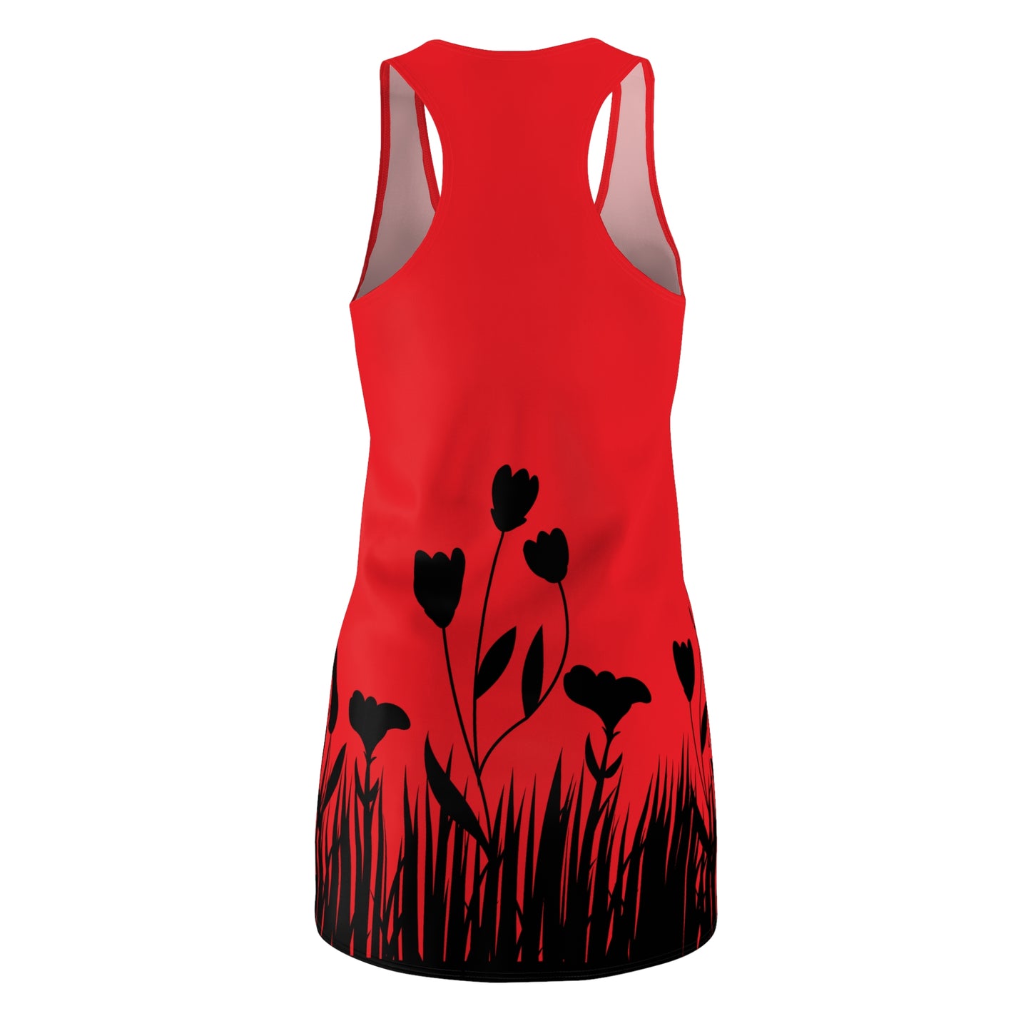 Blumensilhouette Racerback Kleid – Elegant Schwarz Rot