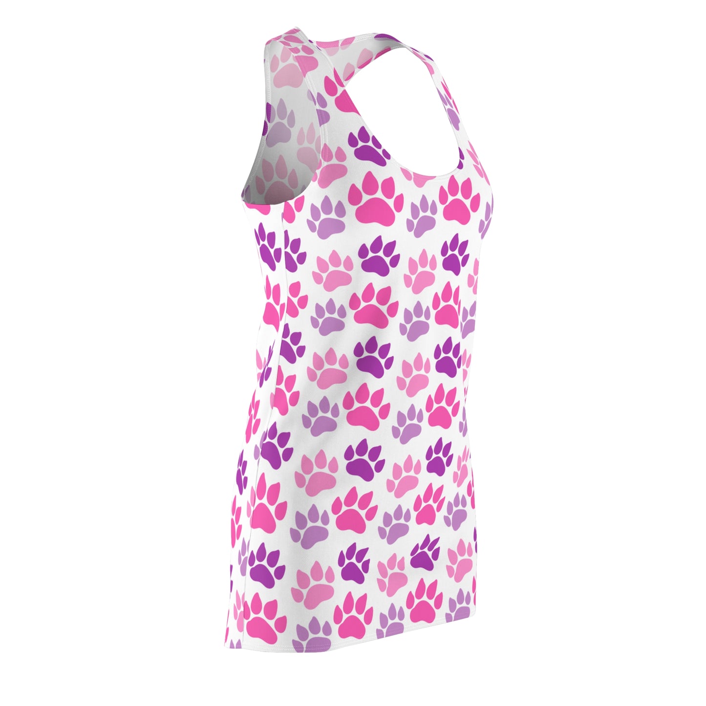 Racerback Kleid Damen – Weißes Sommerkleid mit pinken Pfotenmustern