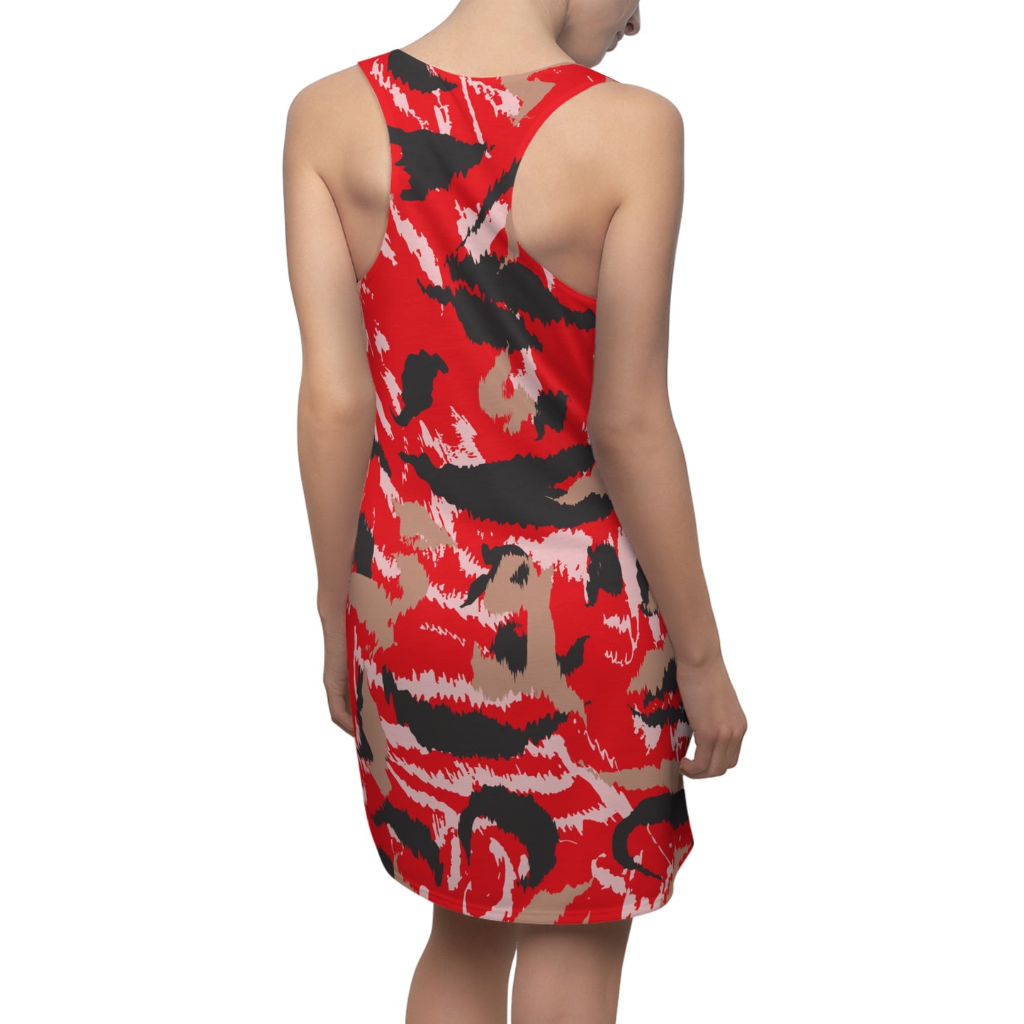 Abstrakt Racerback Kleid – Schwarz Beige Weiss Rot Sommerkleid