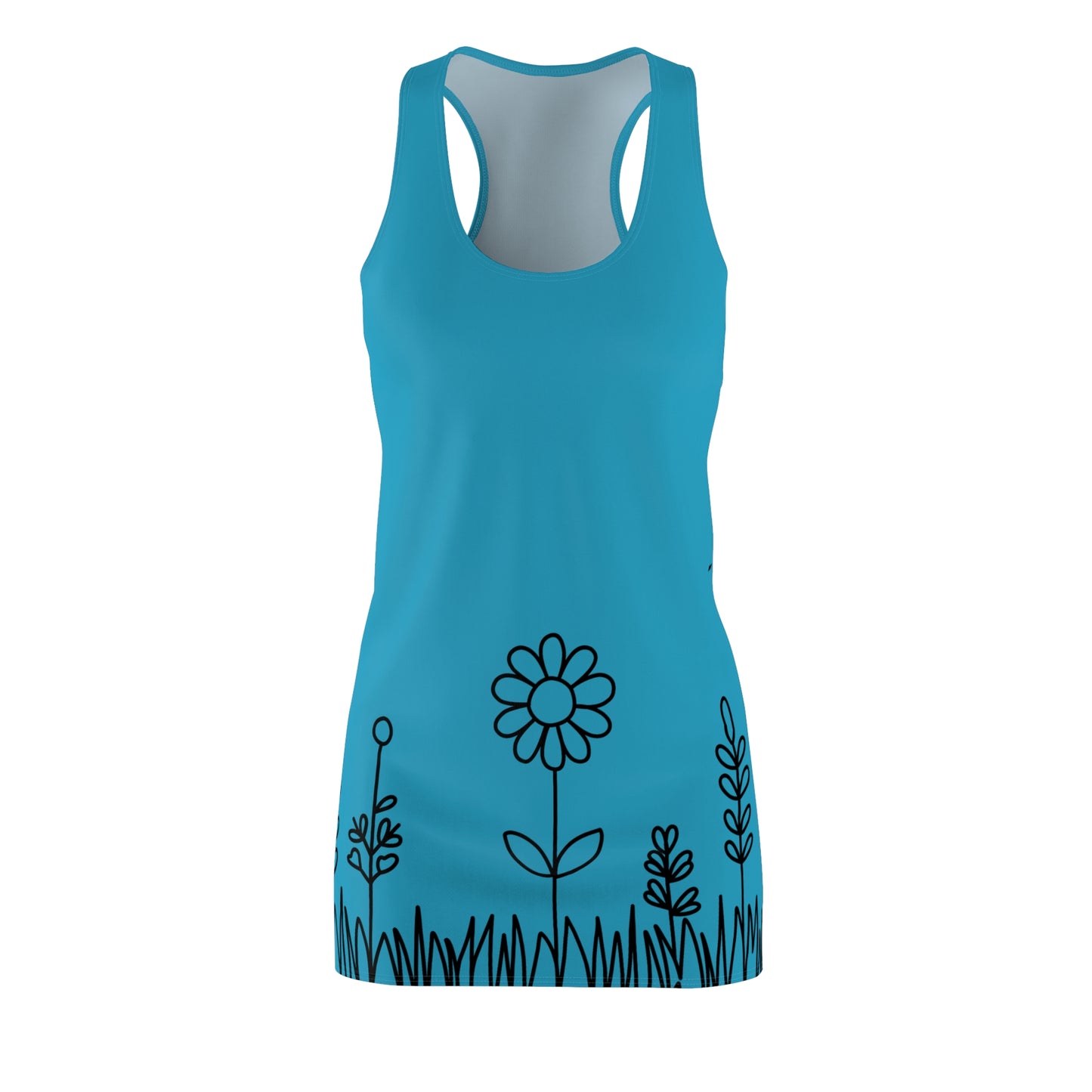 Türkis Blumen Racerback Kleid – Bequemes Sommerkleid