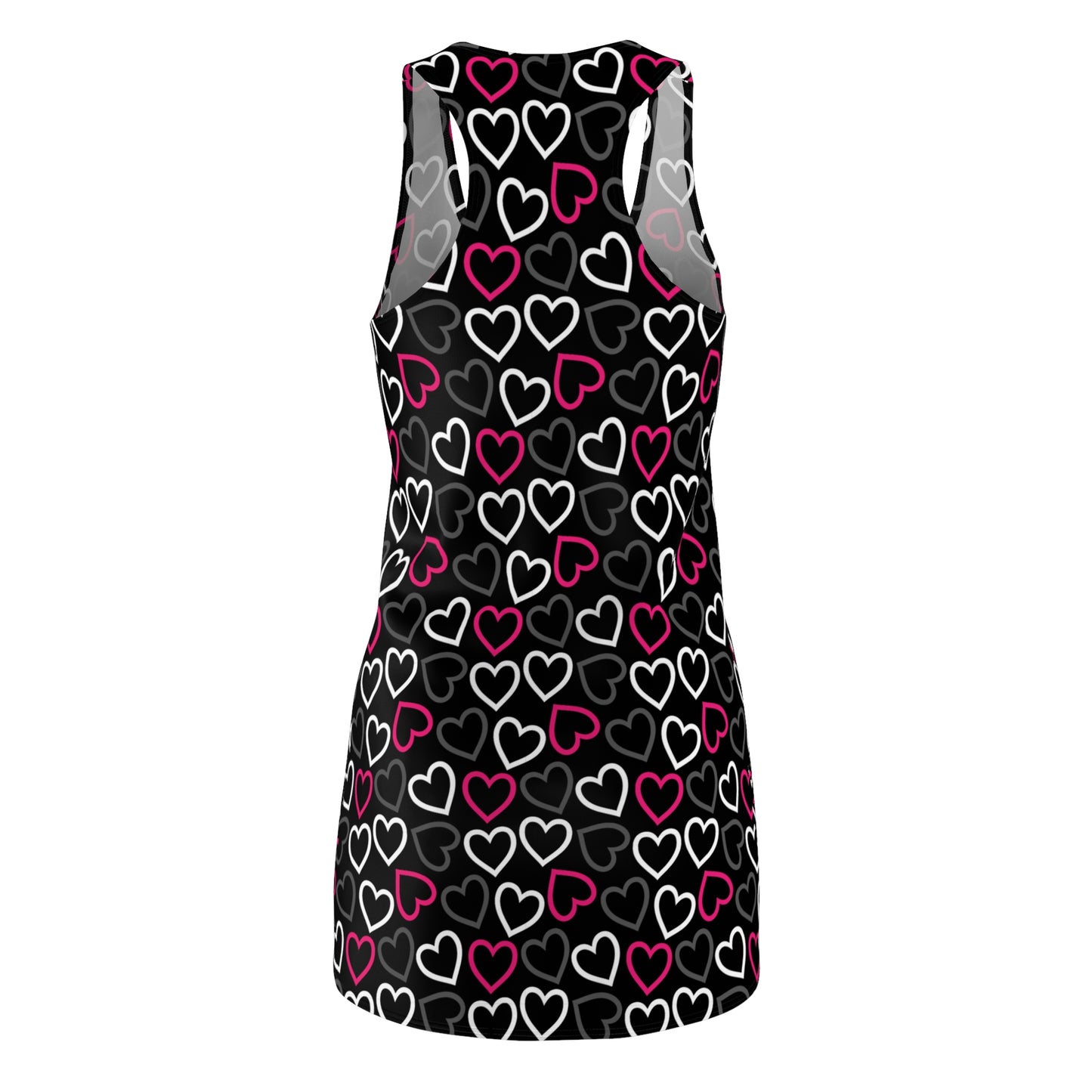 Schwarzes Herzmuster Racerback Kleid – Sommerkleid Damen, Casual Party Outfit, Ärmellos, Trendy Fashion Dress, Geschenkidee für Sie