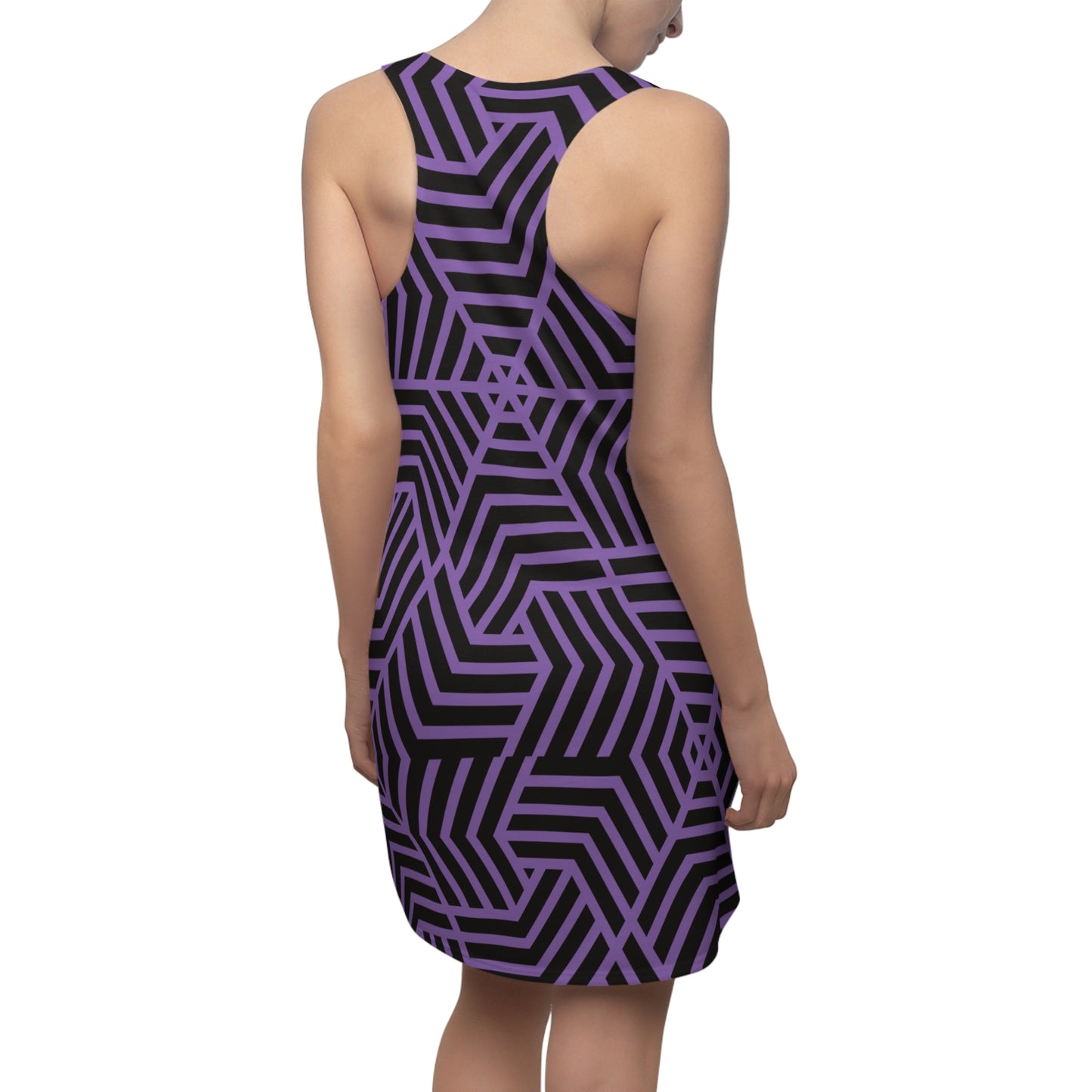 Racerback Kleid Damen – lila Sommerkleid mit geometrischem Muster
