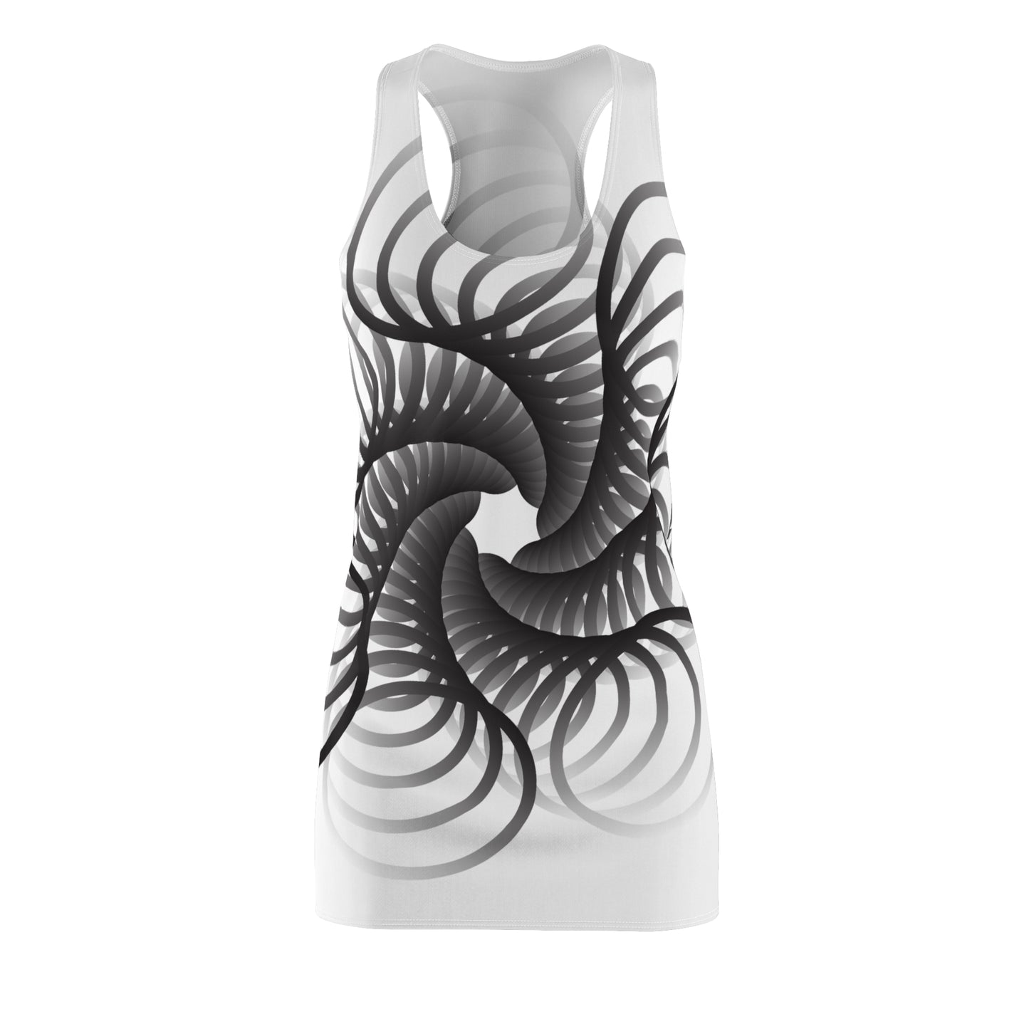 Spiral Design Racerback Kleid – Elegant Schwarz Weiß