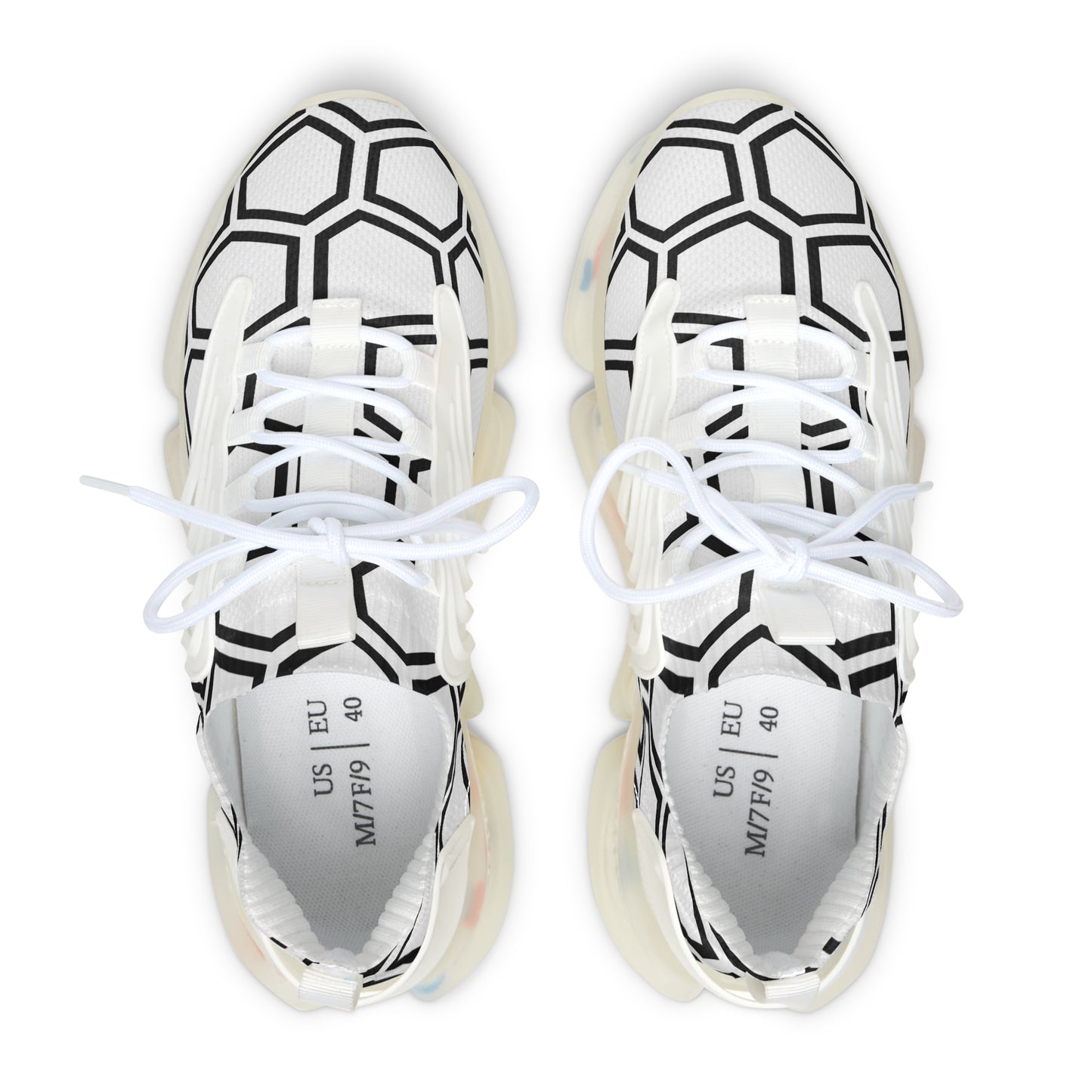 Damen Sneaker Schwarz Weiß Hexa Design Atmungsaktiv Mesh