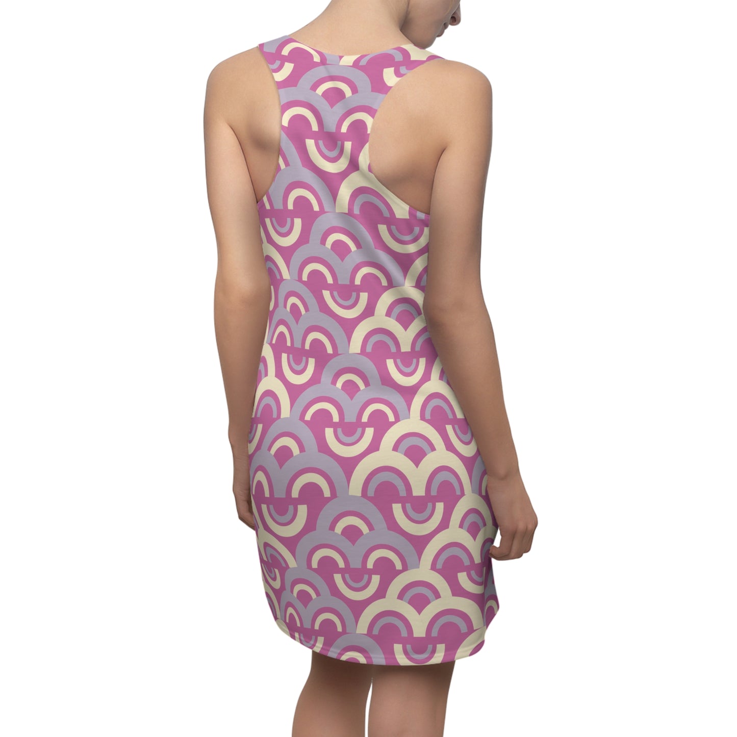 Damen Racerback Kleid Rosa Pastell Bogenmuster Bequemes Freizeitkleid