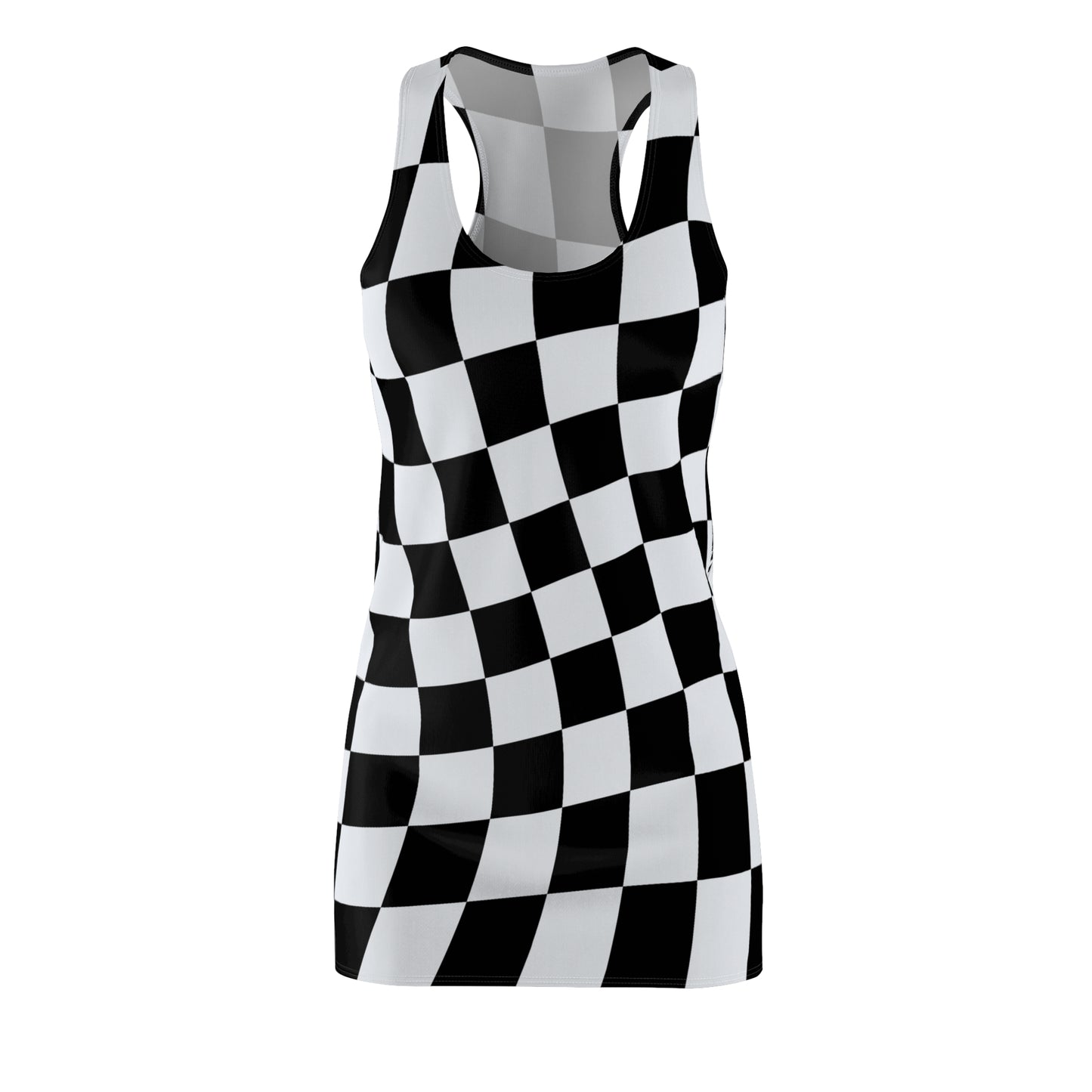 Schwarz Weiß Schachbrett Racerback Kleid – Kurvig Sommerkleid