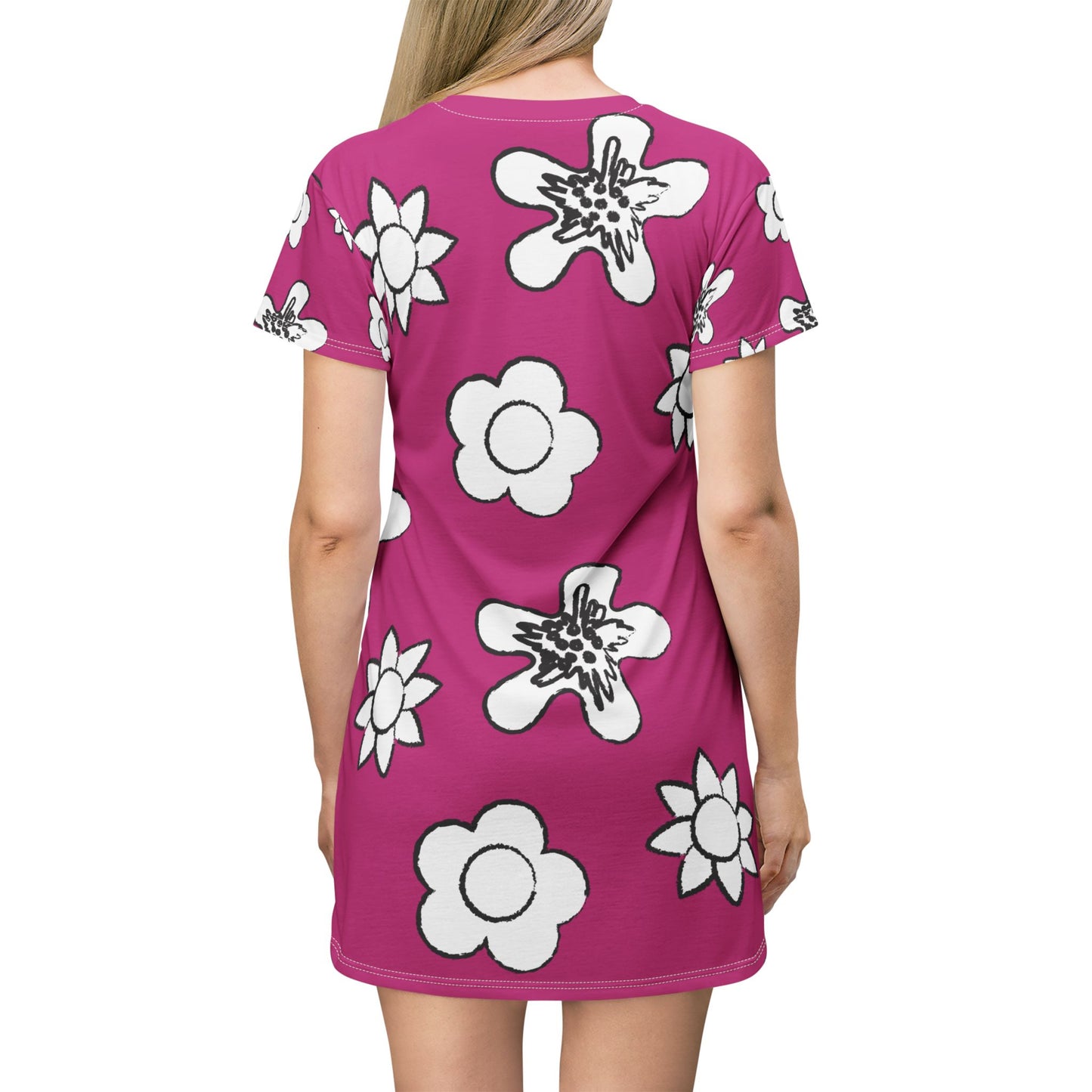 Pinkes Damen Kleid Floral T-Shirt Sommer Boho Casual Premium