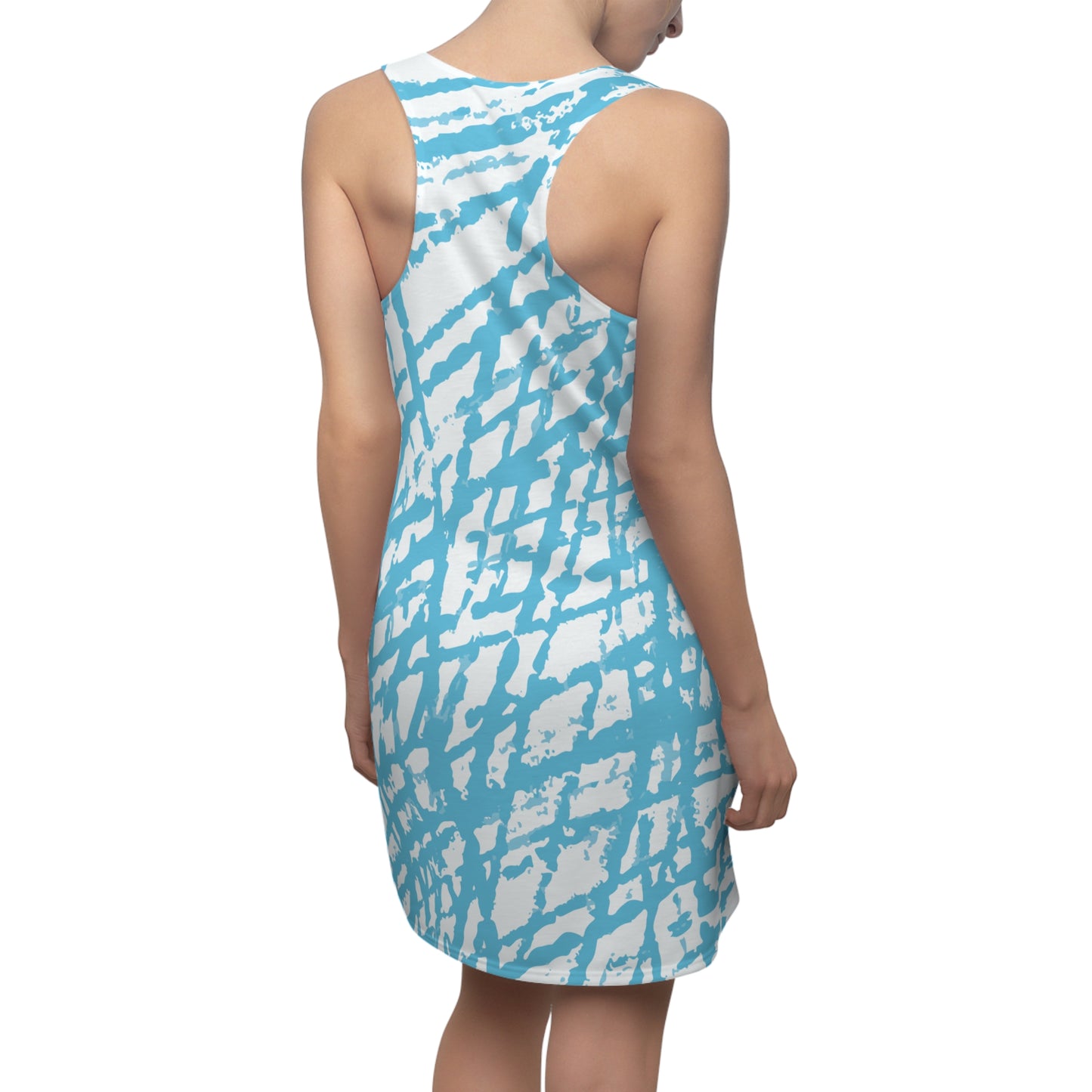 Skyline Muster Damen Racerback Kleid – Sommerkleid Blau Weiß
