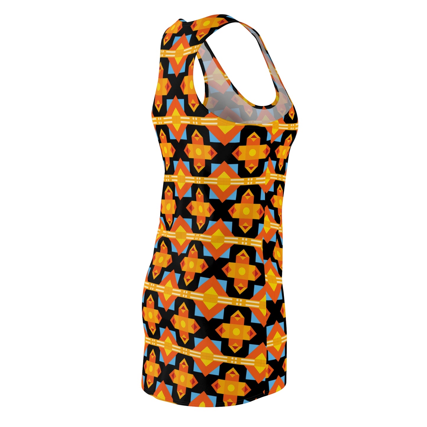 Damen Racerback Kleid gelb schwarz mit geometrischem Muster Sommerkleid