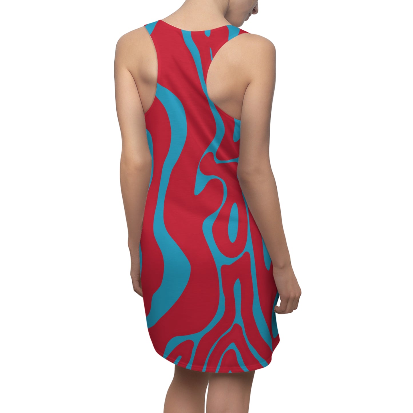 Rot Türkis Swirl Racerback Kleid – Abstraktes Sommerkleid