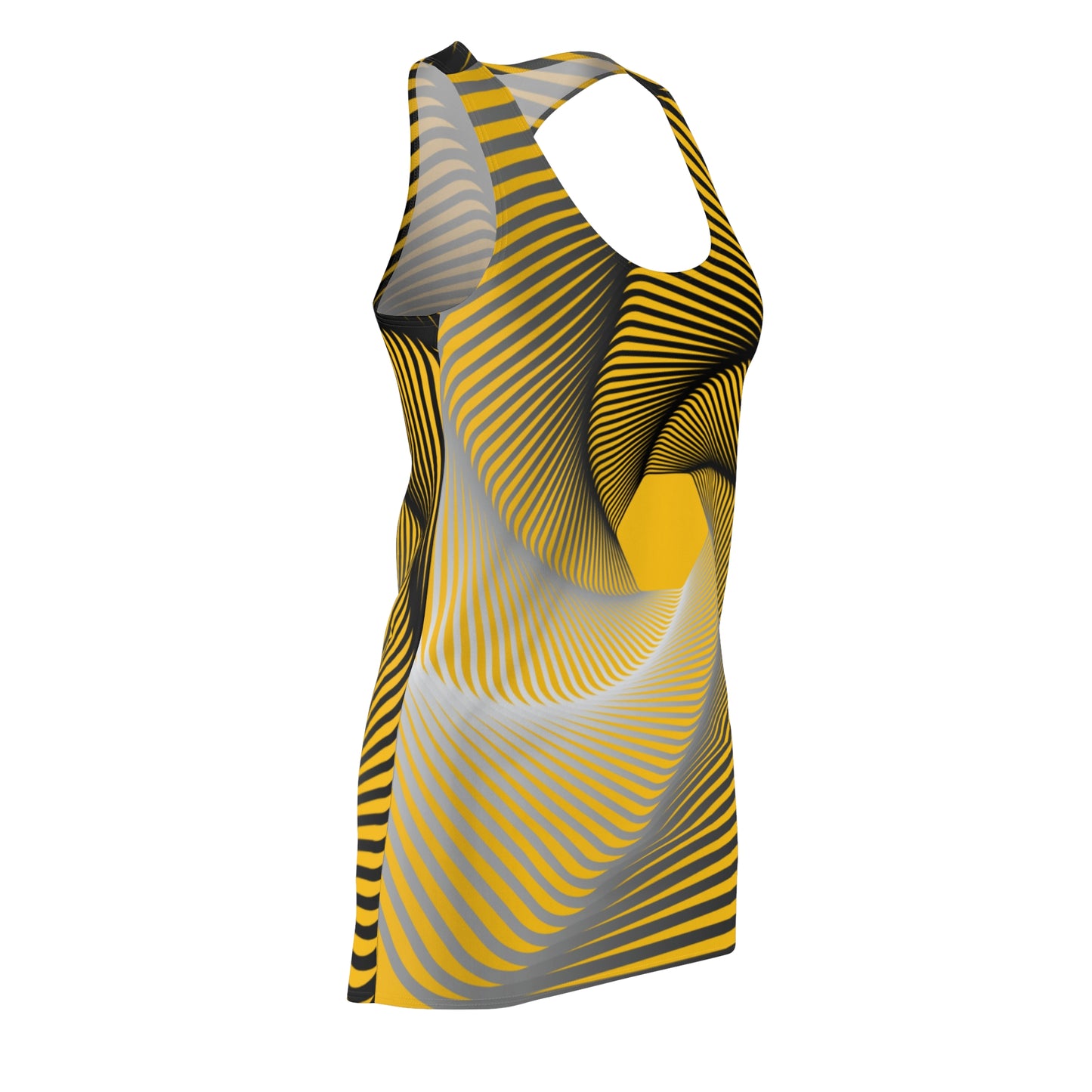 Schwarz Gelb Spirale Racerback Kleid – Stilvolles Sommerkleid