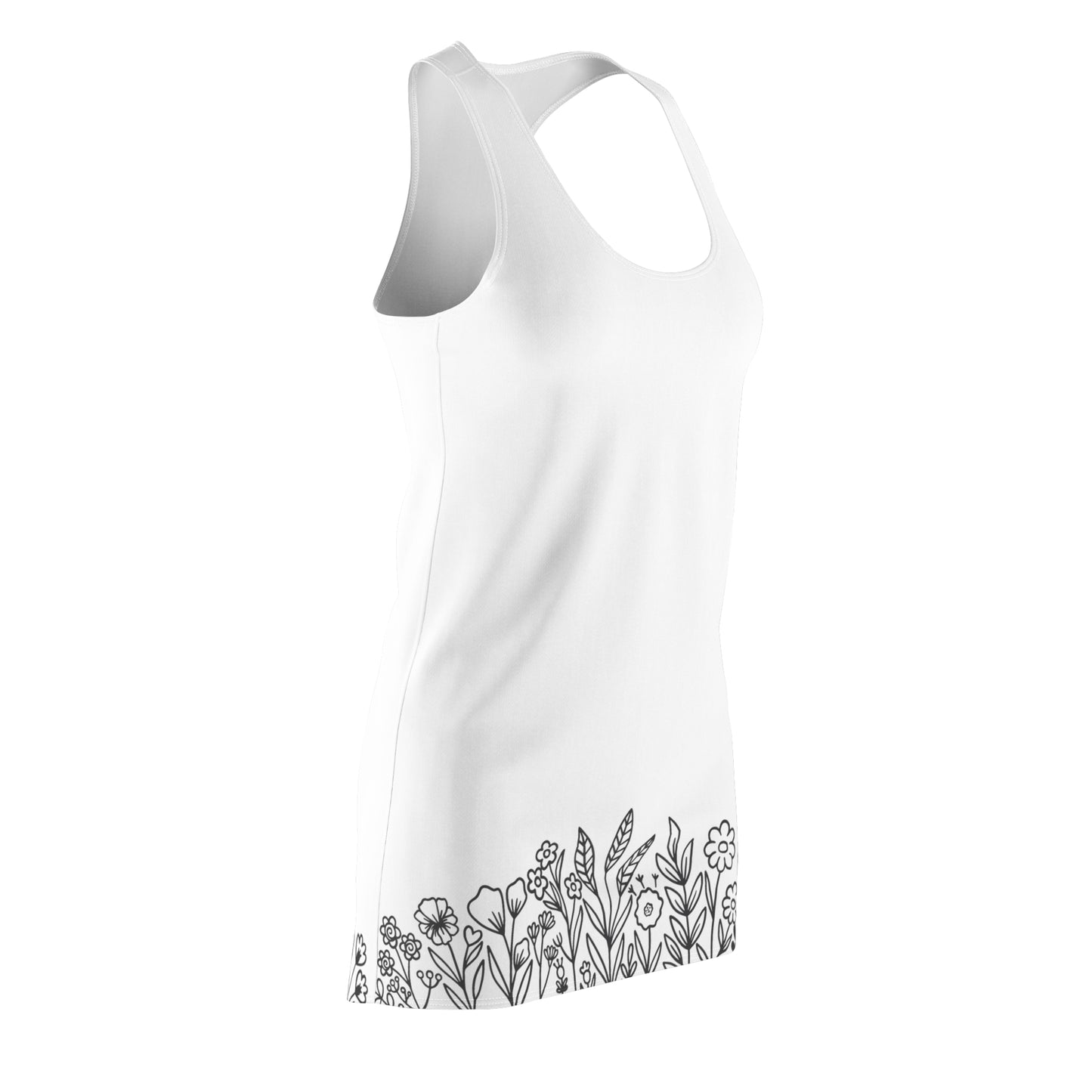 Racerback Kleid Damen Sommer | Ärmelloses Freizeitkleid mit Blumenillustration | Strandkleid & Casual Outfit