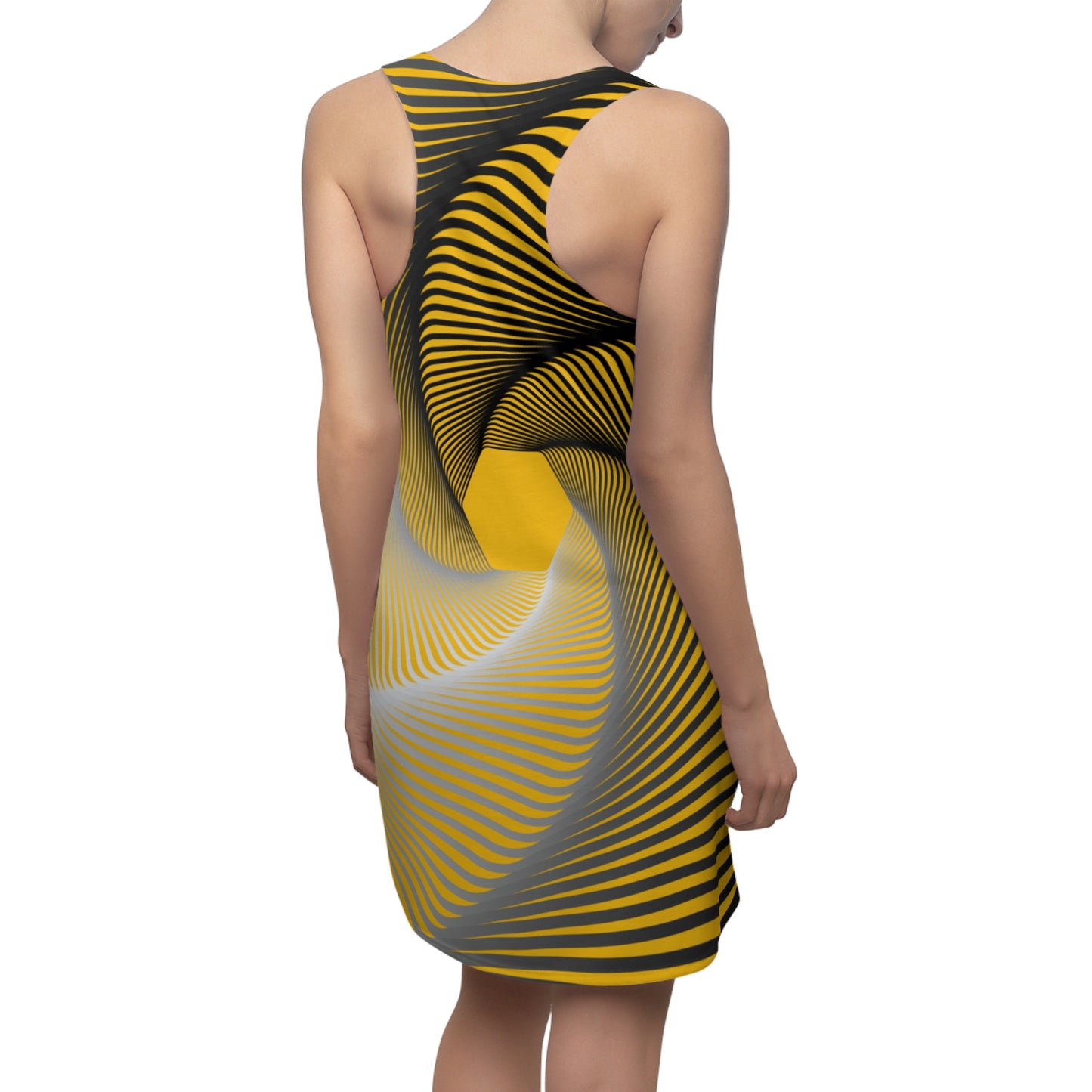 Schwarz Gelb Spirale Racerback Kleid – Stilvolles Sommerkleid
