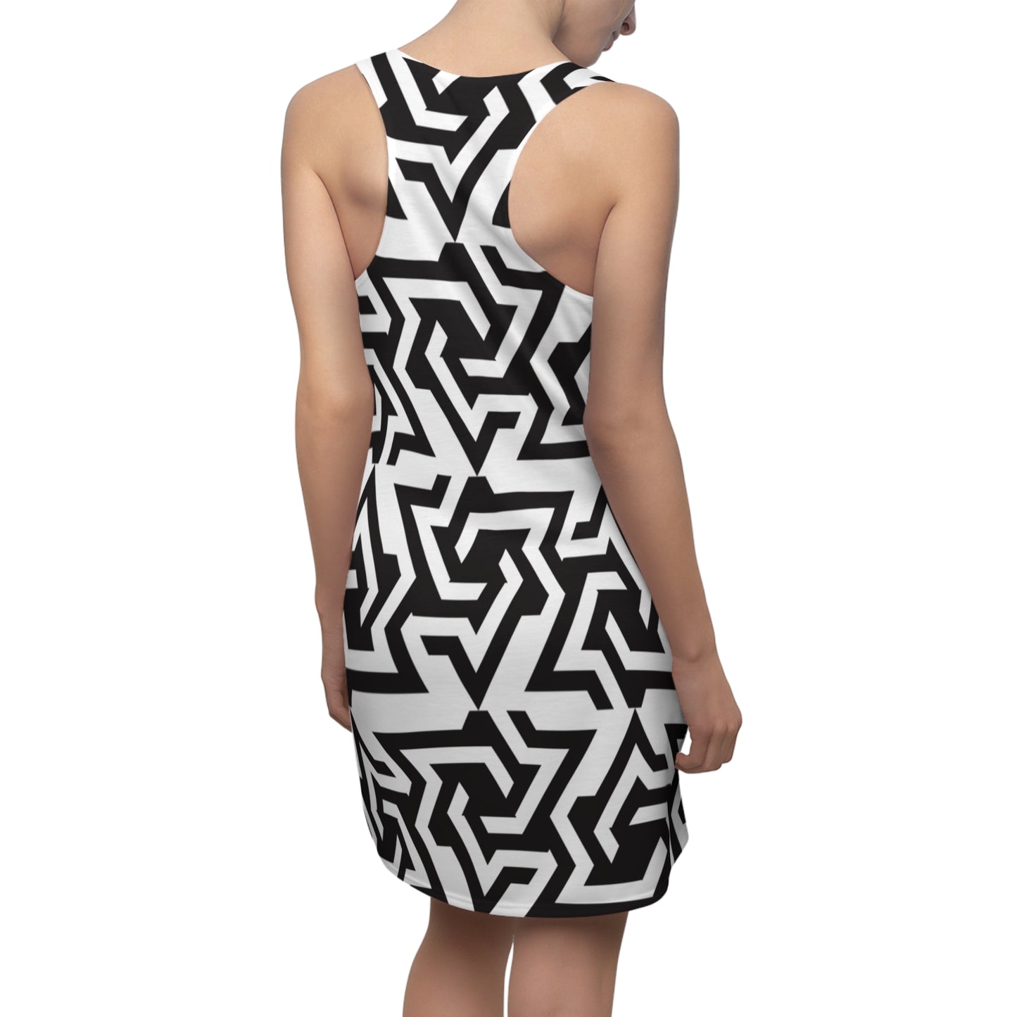 Geometrie Racerback Kleid – Schwarz Weiß Damenmode