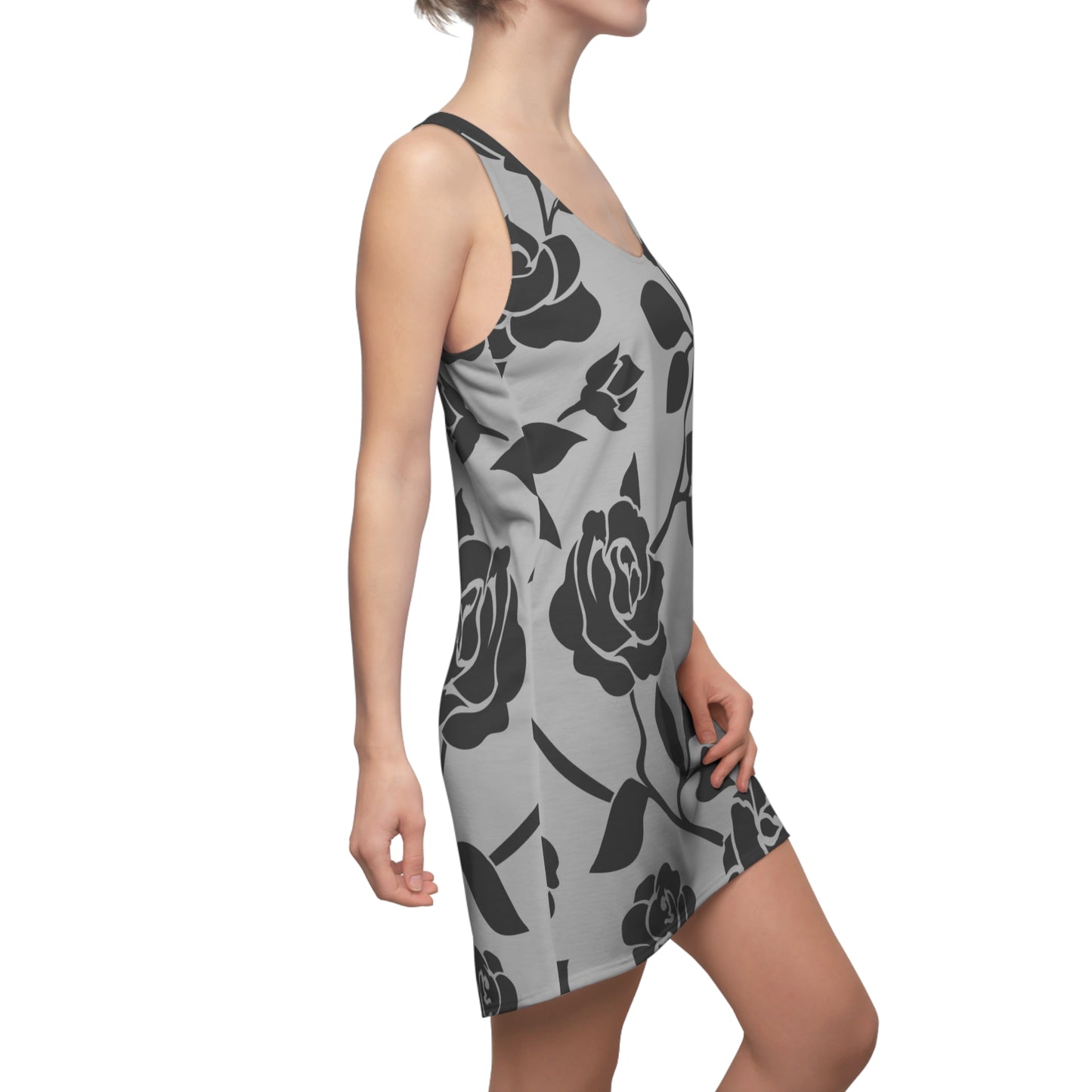 Rosen Racerback Kleid – Elegant Schwarz Grau Design