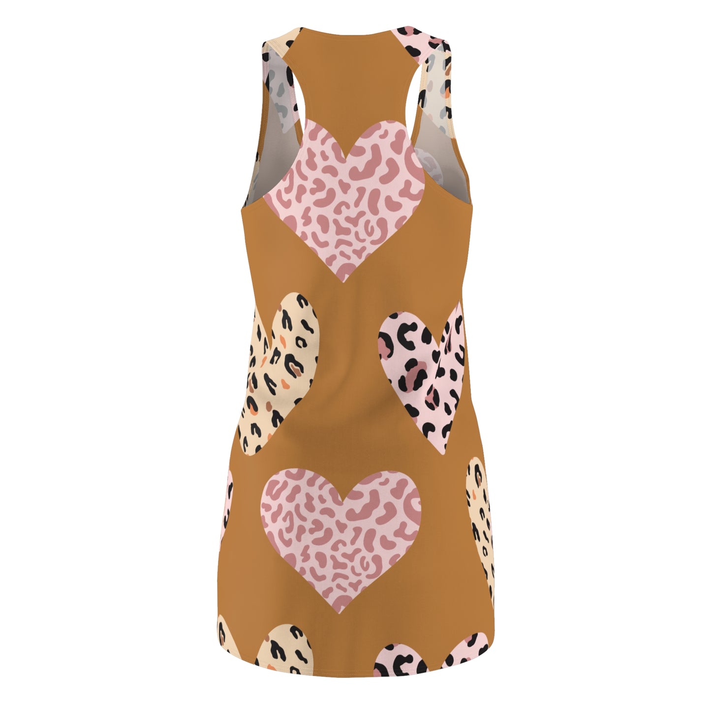Hellbraun Herz Leopard Racerback Kleid – Weiß Pink Sommerkleid