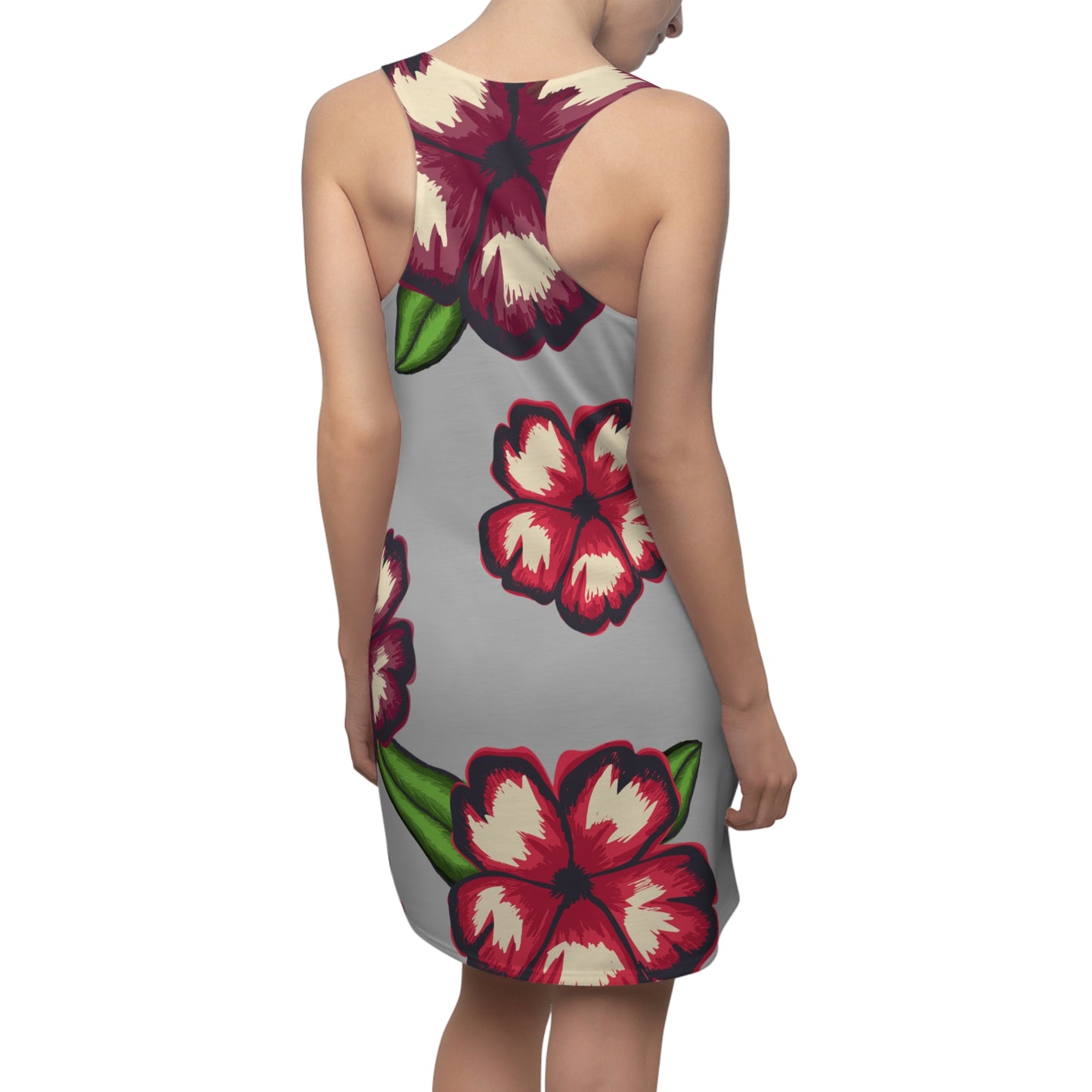 Graues Hibiskus Racerback Kleid – Stylishes Sommerkleid