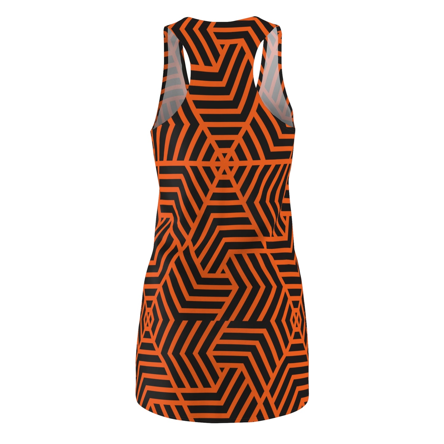 Racerback Kleid Damen – Oranges Sommerkleid mit geometrischem Muster