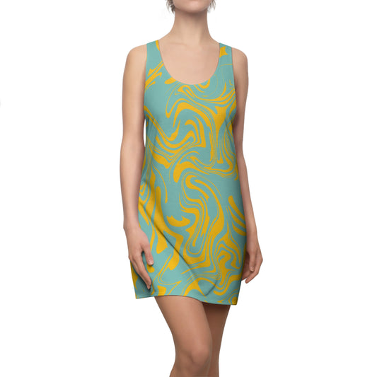 Aqua Gelb Marmor Racerback Kleid – Trendige Sommer Damenmode