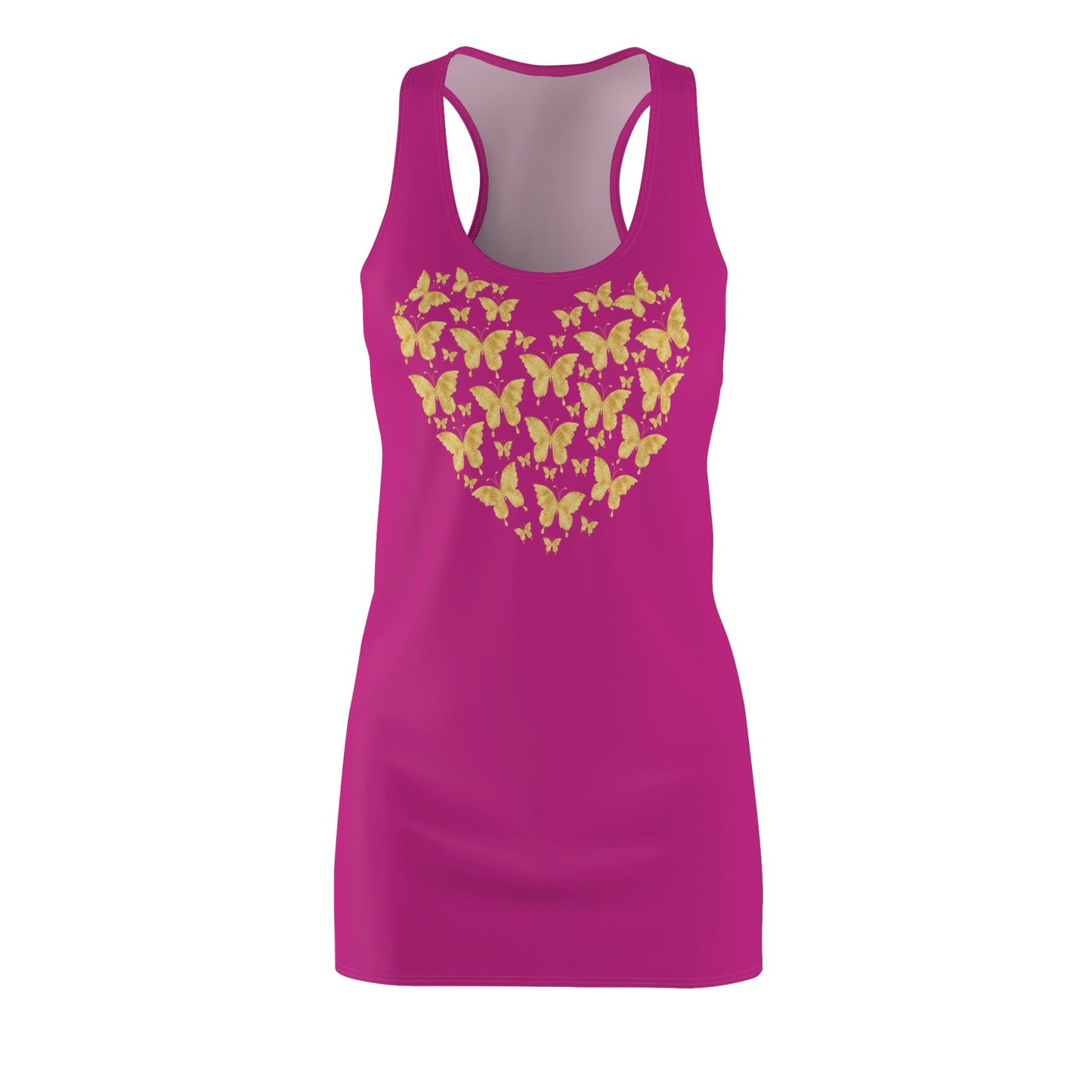Pink Schmetterlingsherz Racerback Kleid – Gold Sommerkleid