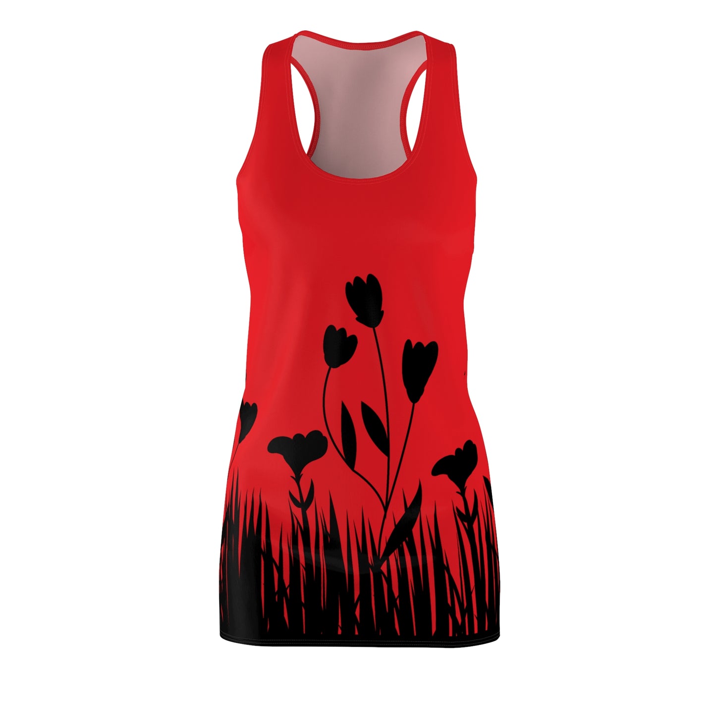Blumensilhouette Racerback Kleid – Elegant Schwarz Rot