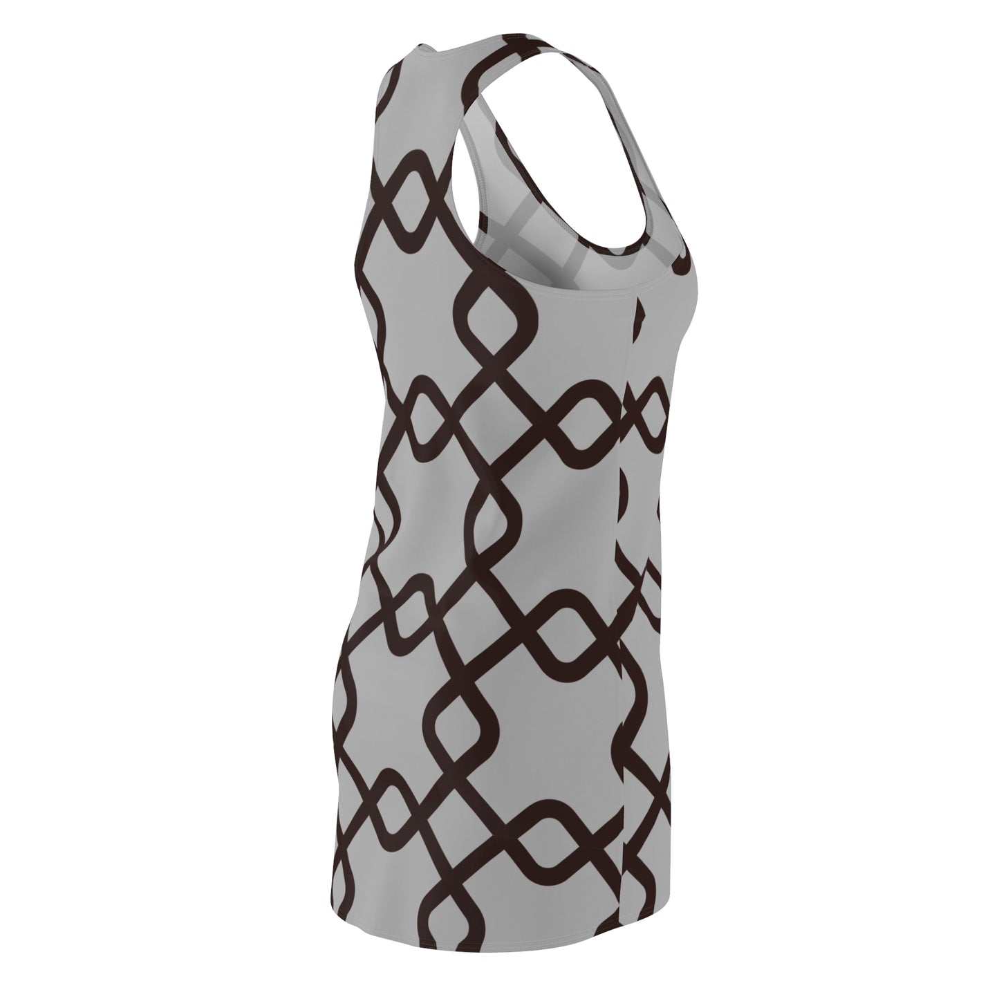 Damen Racerback Kleid Grau mit schwarzem Muster – Sommer Freizeitkleid