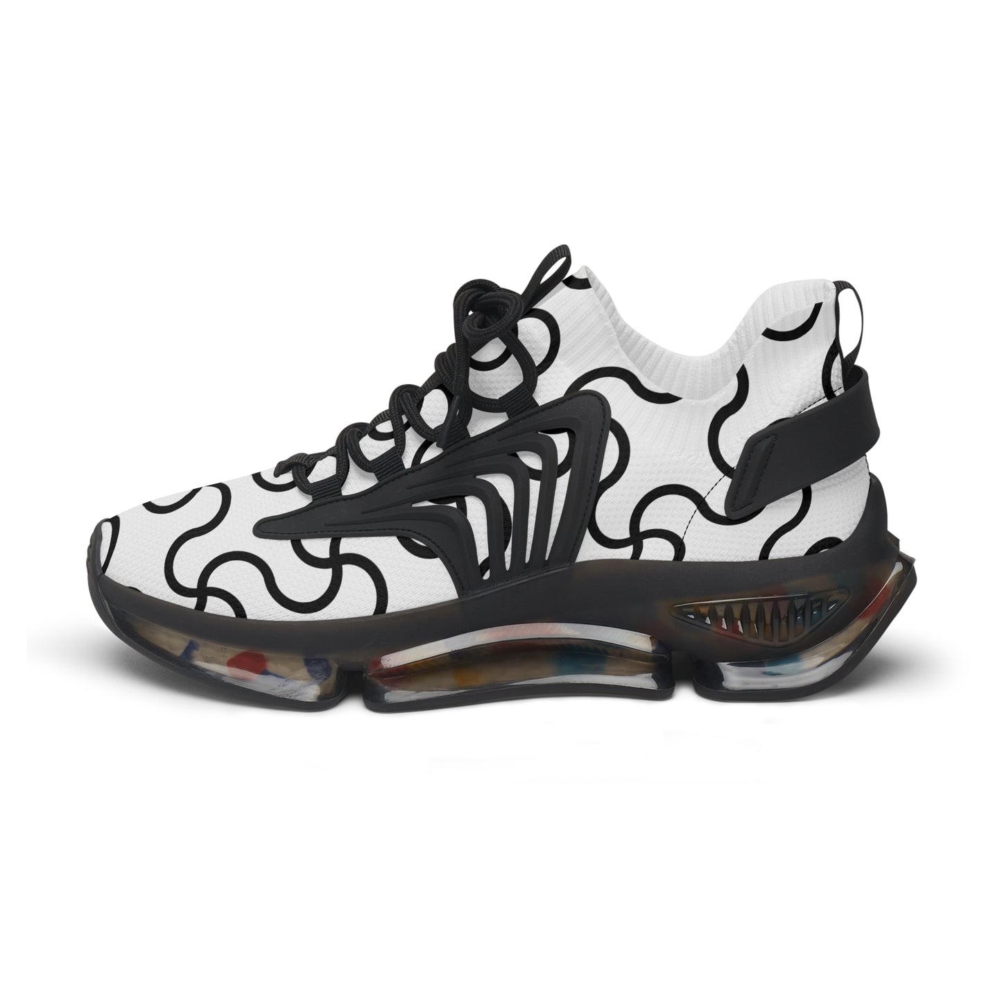 Damen Sneaker Schwarz Weiß Modern Linienmuster Atmungsaktiv