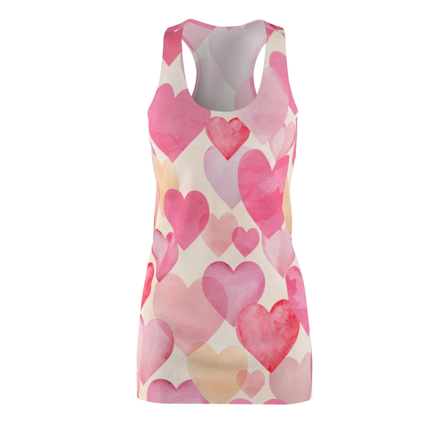 Damen Kleid Aquarell Herz Racerback Sommer Casual Romantisch