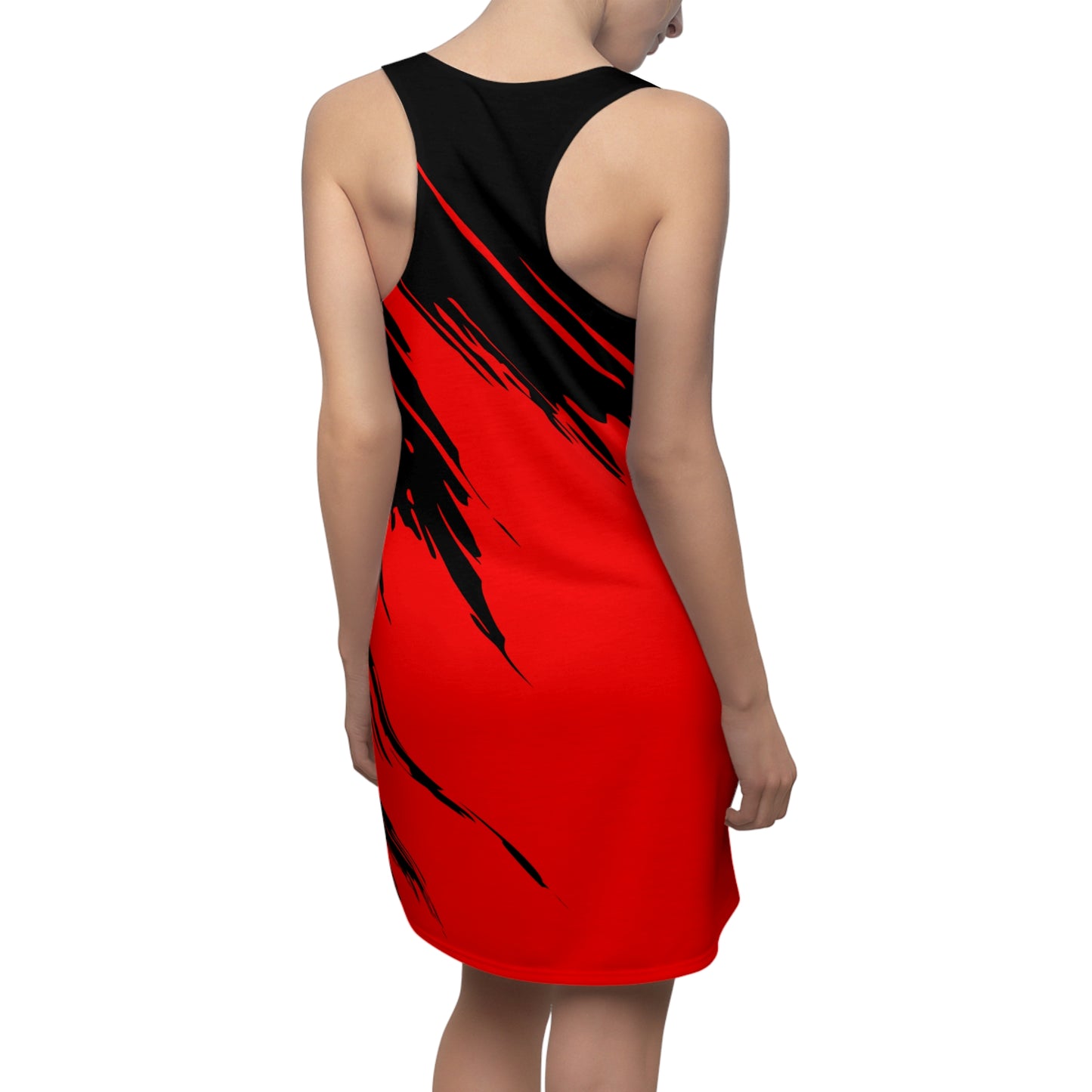 Rotes Racerback Kleid mit schwarzem Brushstroke Design
