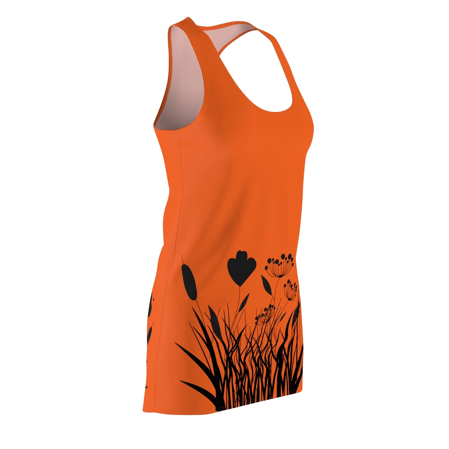 Schwarz Orange Blumen Racerback Kleid – Elegantes Sommerkleid