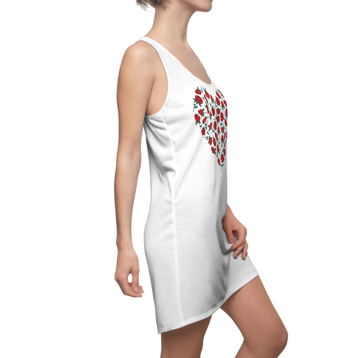 Racerback Kleid mit Rosenherz – Weißes Sommerkleid mit floralem Herz