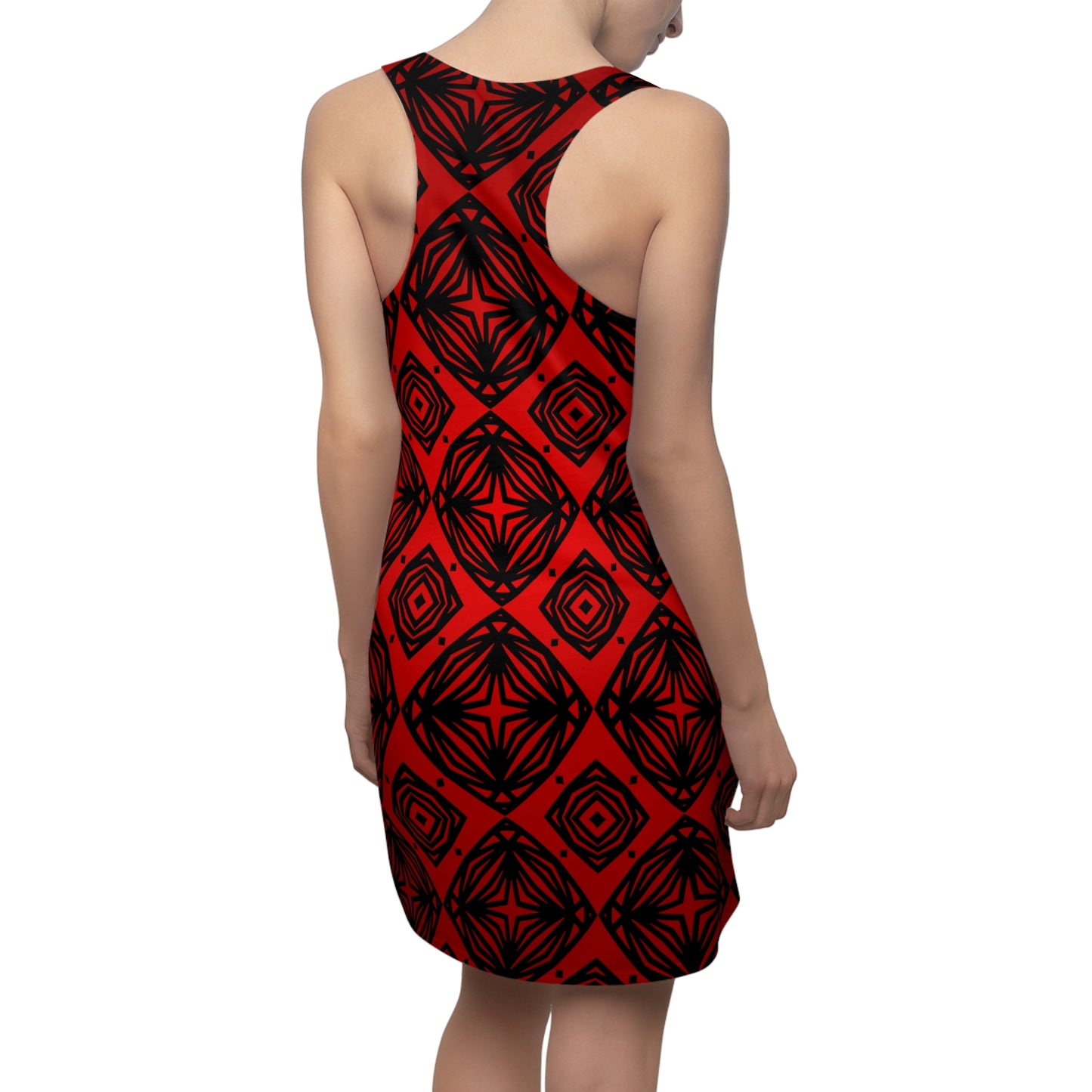 Racerback Damen Kleid Rot Modernes Muster Ärmellos Sommerlook